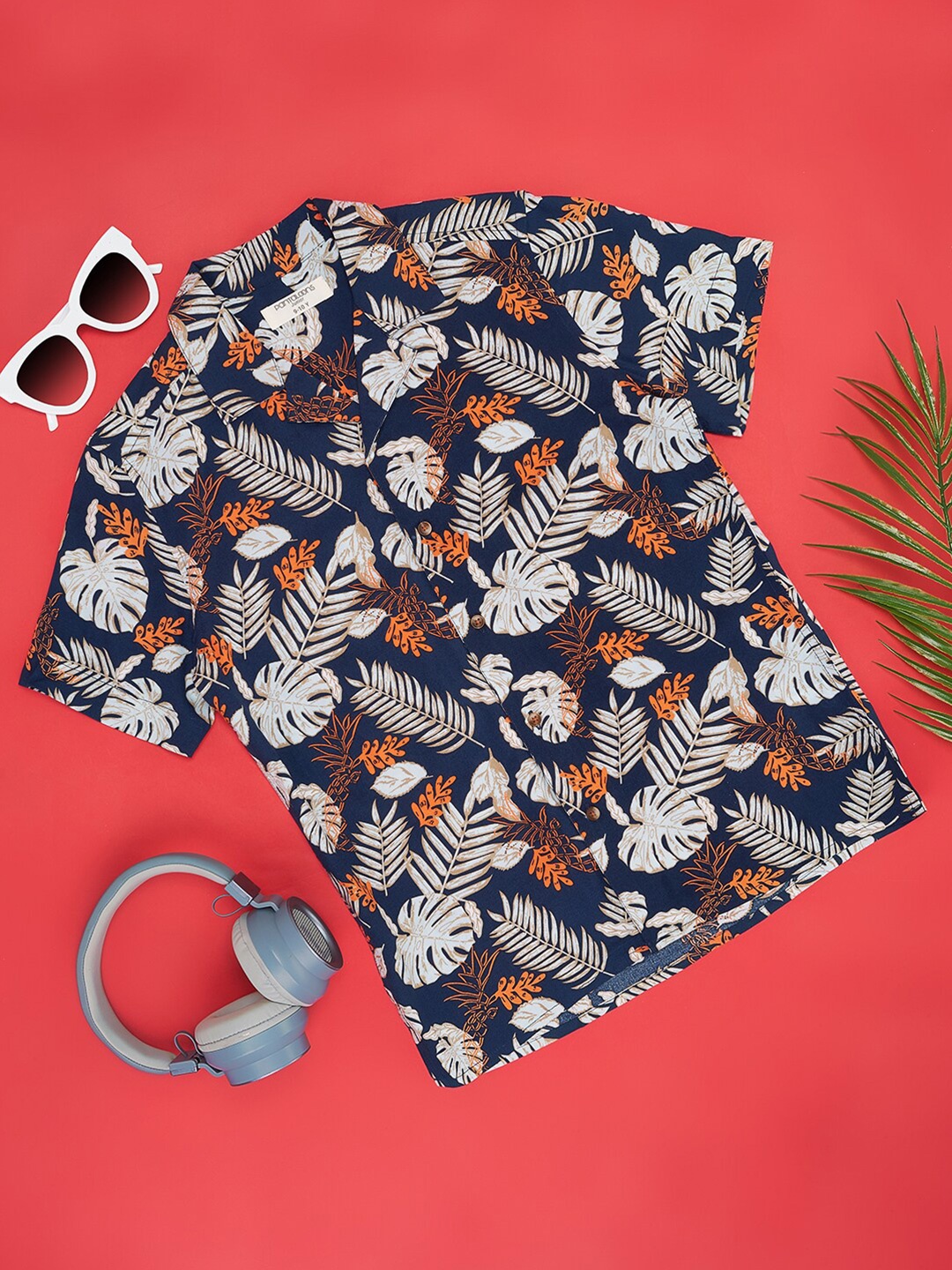 Pantaloons Junior Boys Floral Floral Printed Casual Shirt, Navy blue