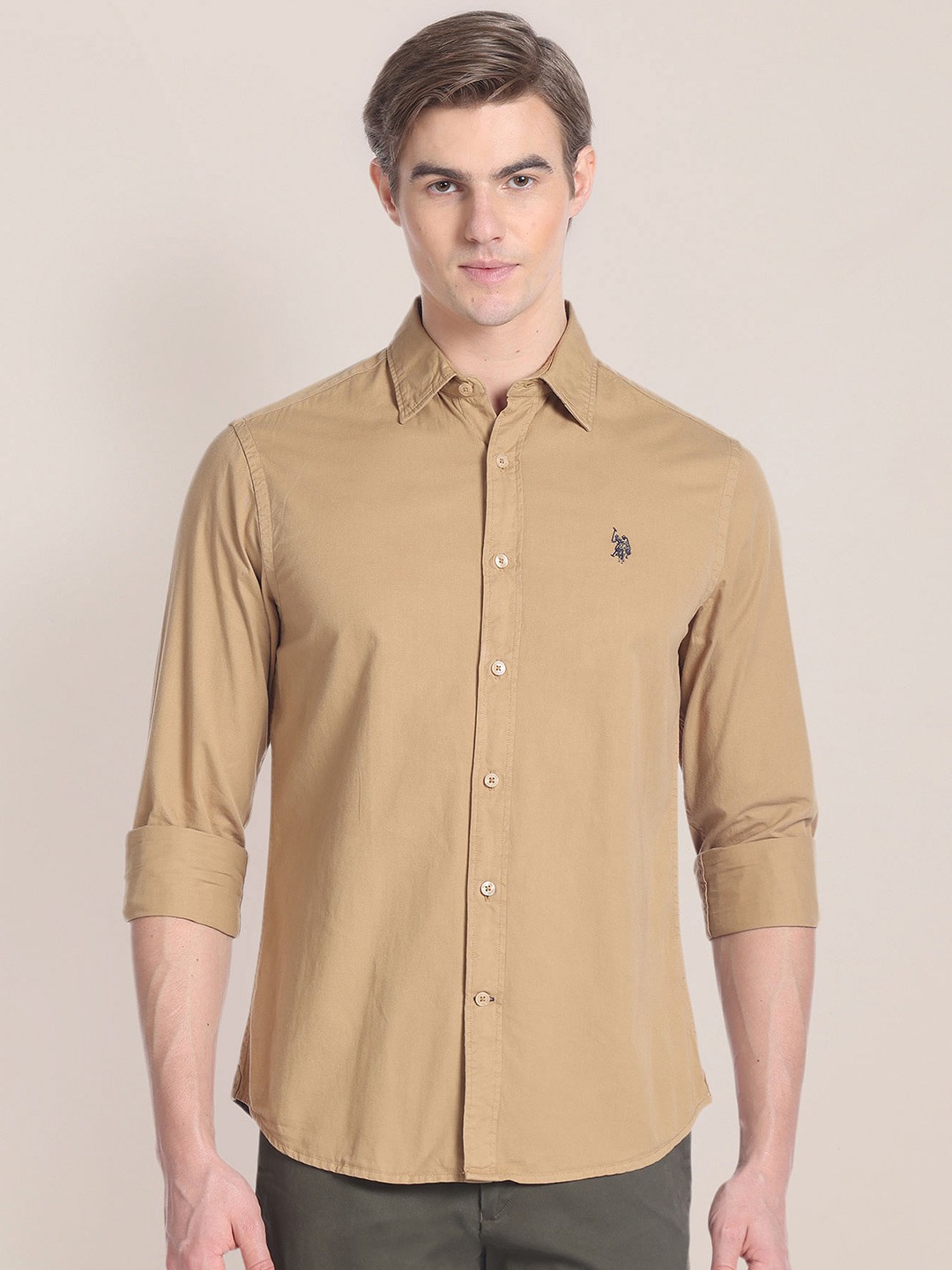 

U.S. Polo Assn. Men Tailored Fit Cotton Casual Shirt, Khaki