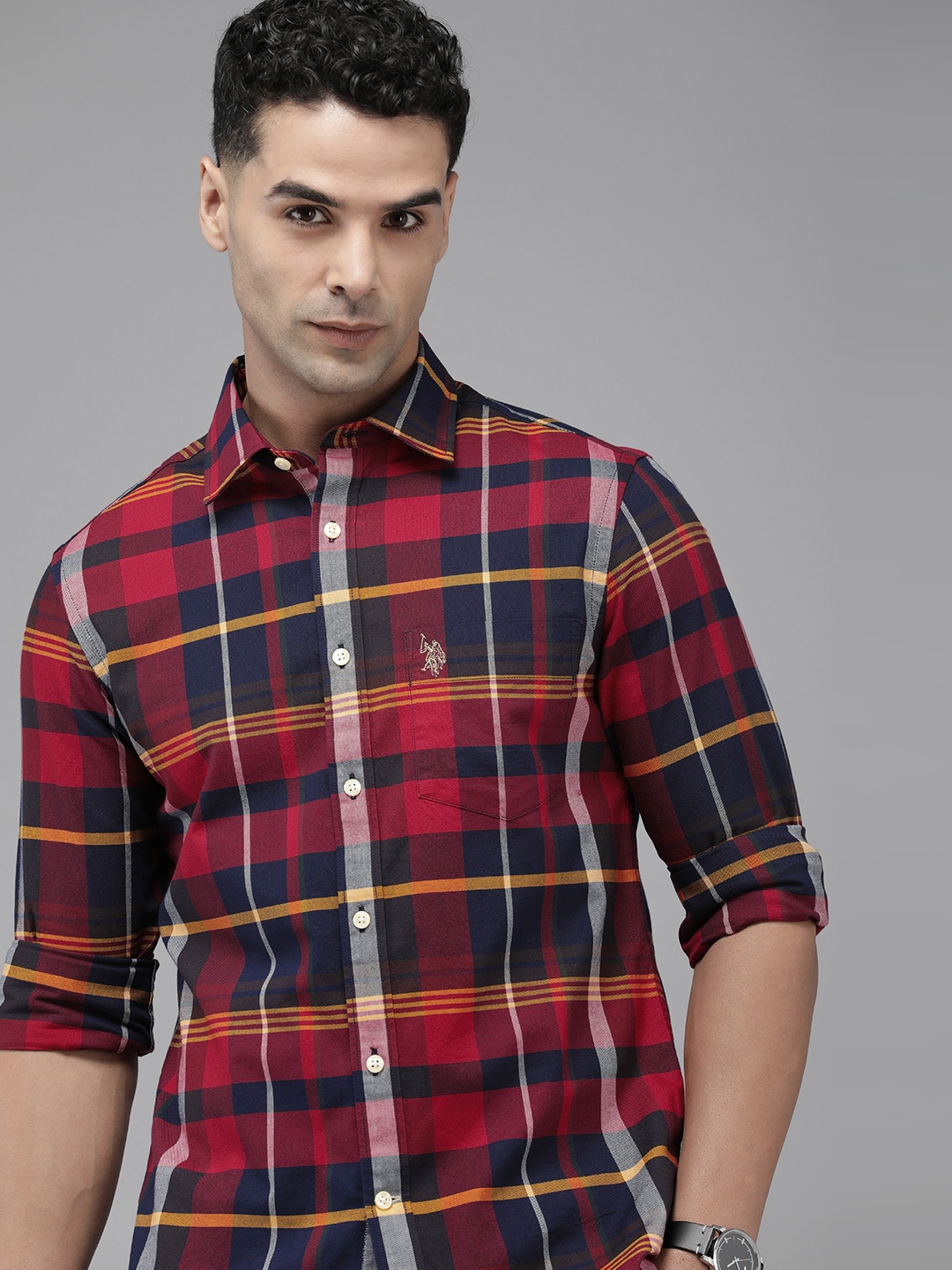 

U.S. Polo Assn. Tailored Fit Cotton Checked Casual Shirt, Red