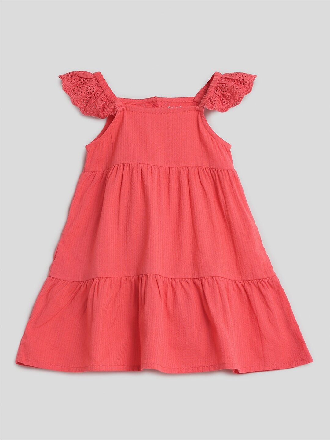 

Somersault Girls Schiffli Square Neck Cotton A-Line Dress, Pink