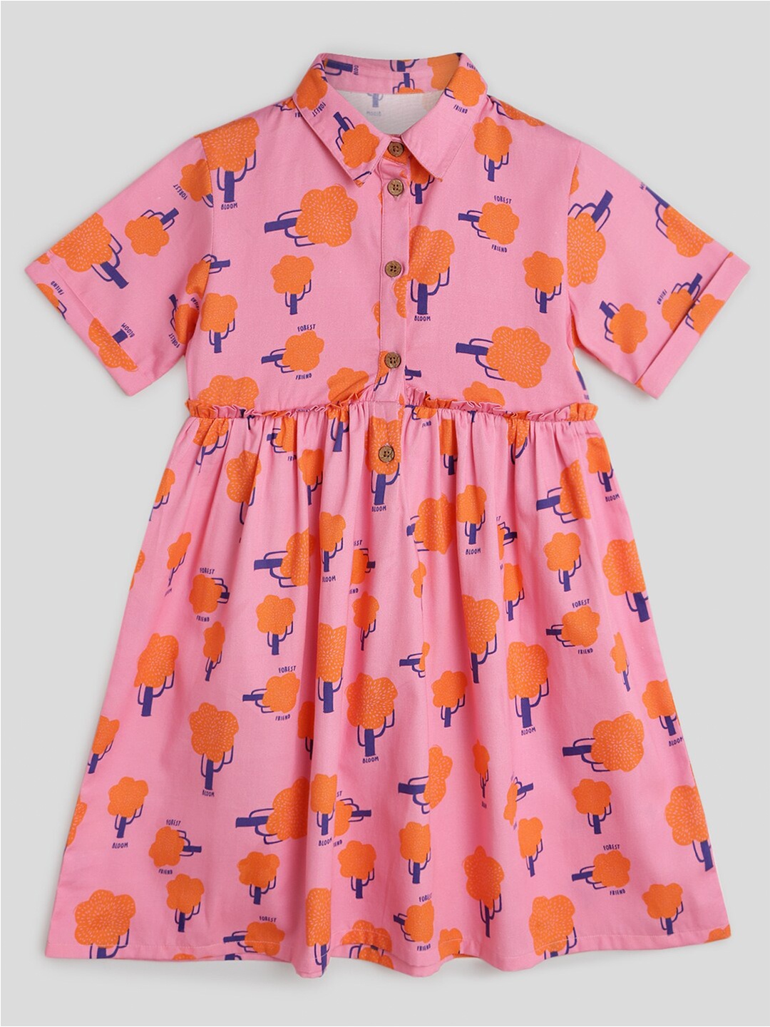 

Somersault Girls Shirt Collar Print Fit & Flare Cotton Dress, Pink