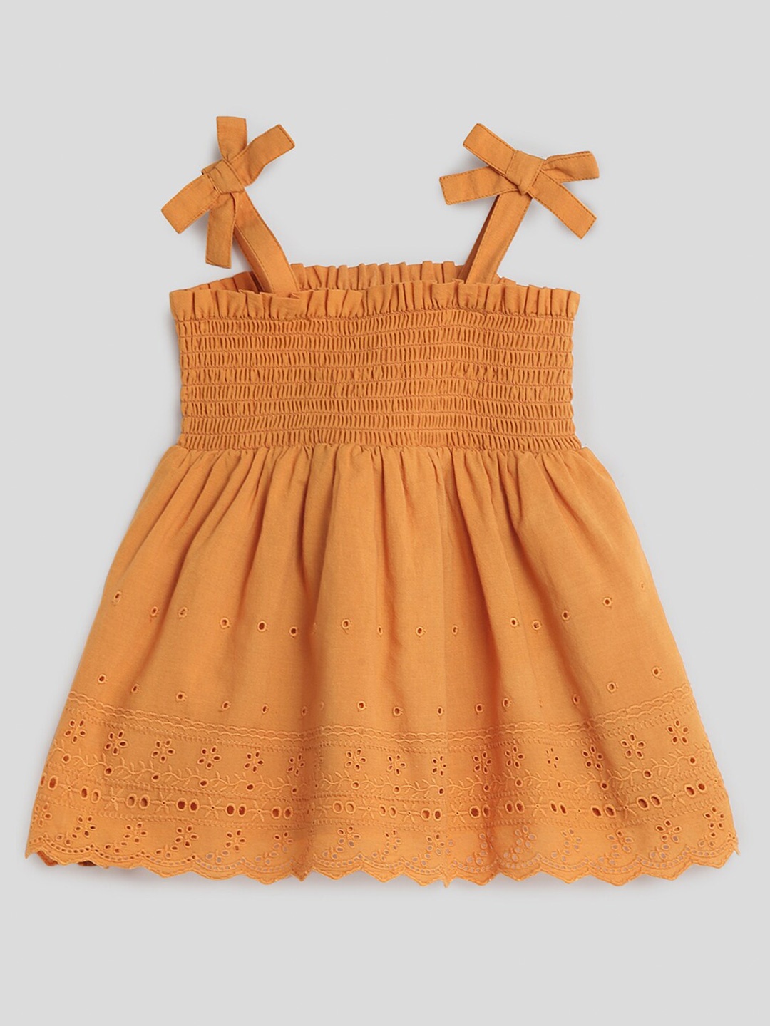 

Somersault Girls Smocked Schiffli Fit & Flare Pure Cotton Dress, Rust