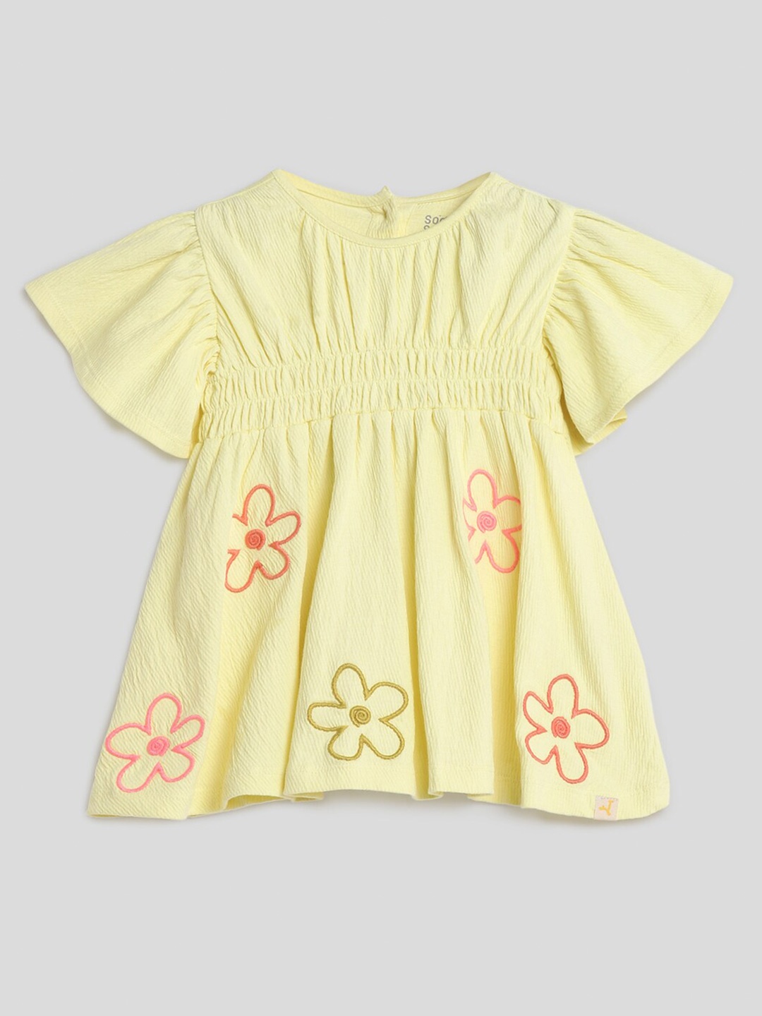 

Somersault Floral Embroidered Flared Sleeve A-Line Dress, Yellow
