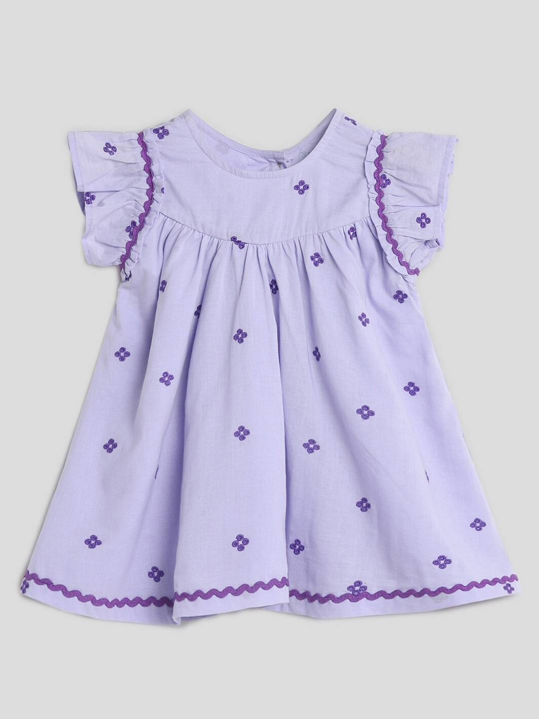 

Somersault Girls Round Neck Floral Print Flutter Sleeve Cotton A-Line Dress, Purple