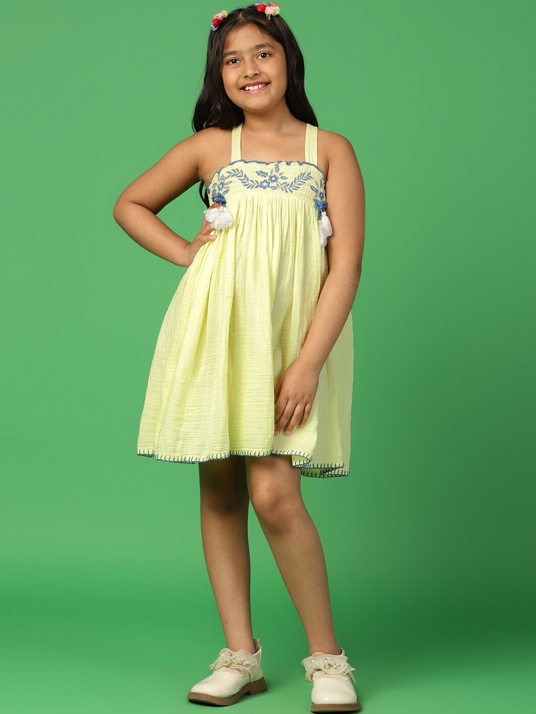 

Somersault Girls Floral Embroidered Empire Dress, Yellow