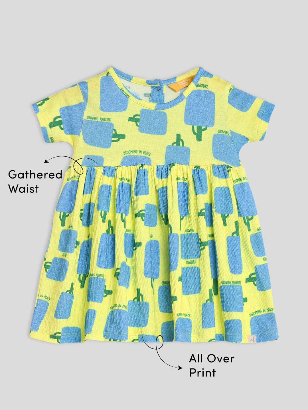 

Somersault Girls Round Neck Striped Fit & Flare Cotton Dress, Yellow
