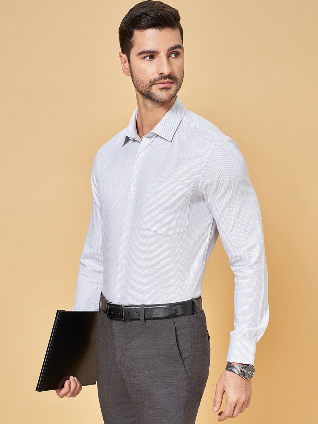 

Peregrine by Pantaloons Slim Fit Cotton Formal Shirt, Olive