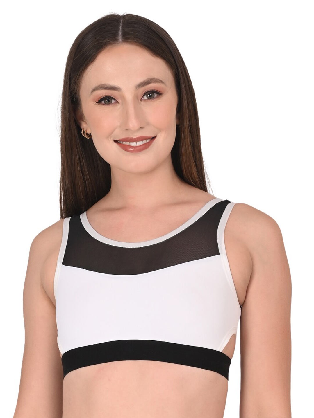 

Extoes Colourblocked Cotton Workout Bra Full Coverage Non Padded All Day Comfort, White