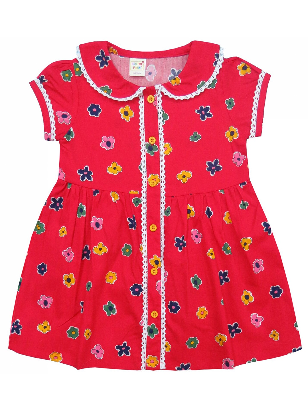 

Clothe Funn Girls Floral Print Peter Pan Collar Cotton Fit & Flare Dress, Navy blue