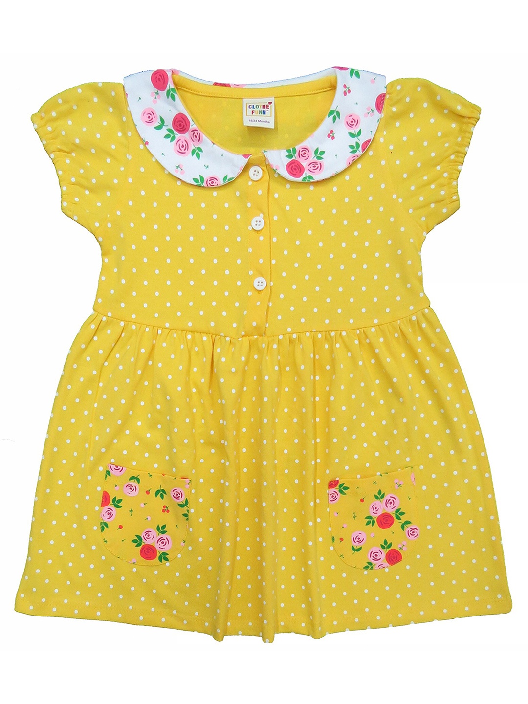 

Clothe Funn Girls Polka Dot Print Peter Pan Collar Cotton Fit & Flare Dress, Yellow