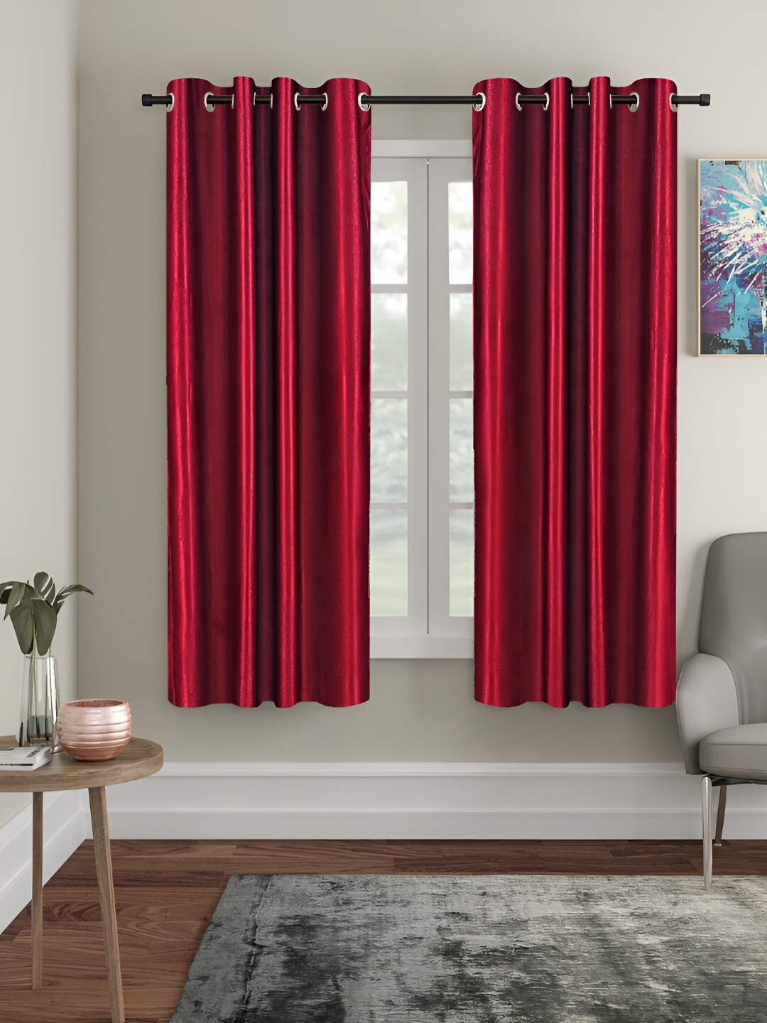 

Cortina Maroon 2 Pieces Eyelet Window Curtains