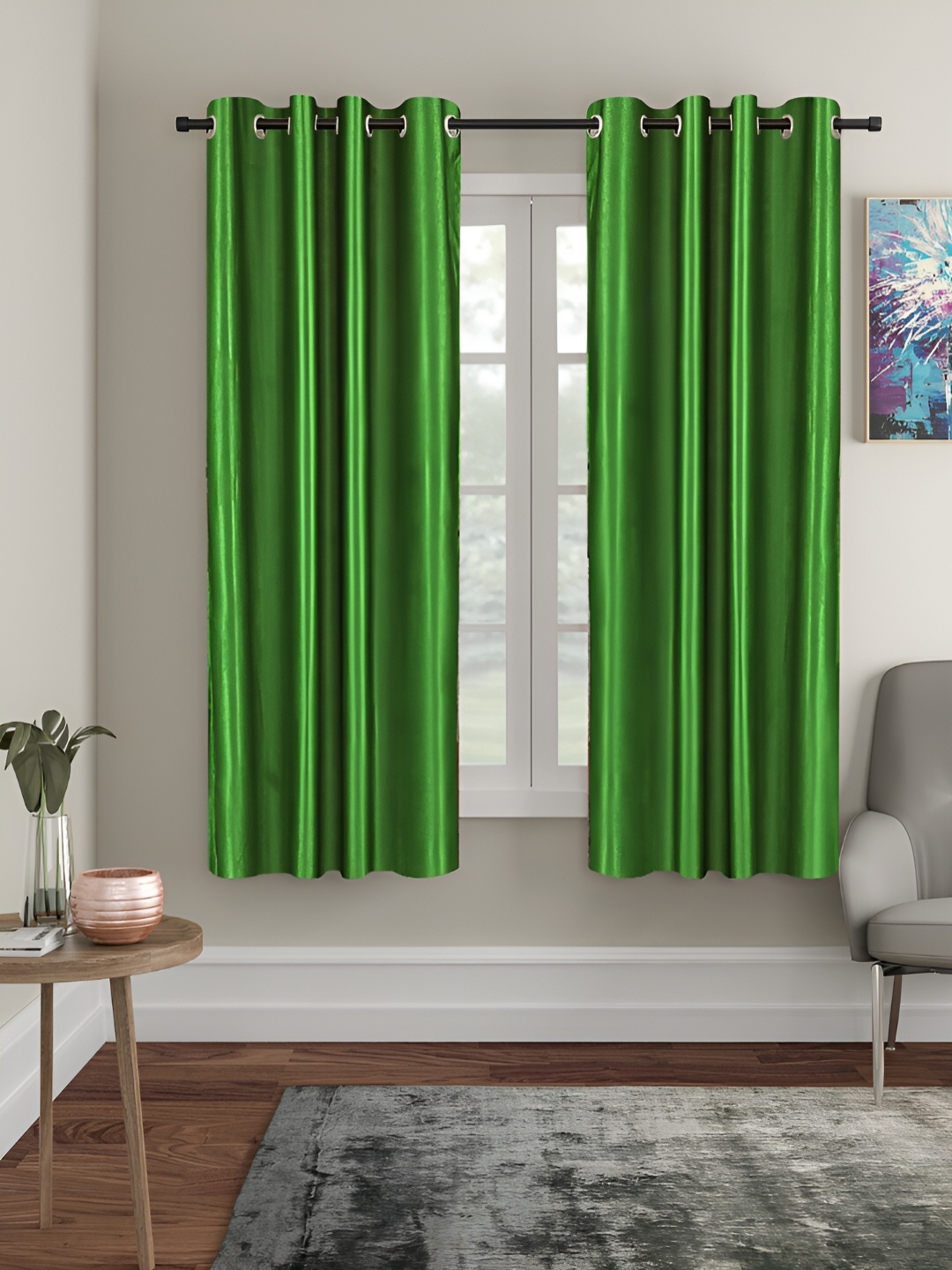 Cortina Green 2 Pieces Eyelet Window Curtains