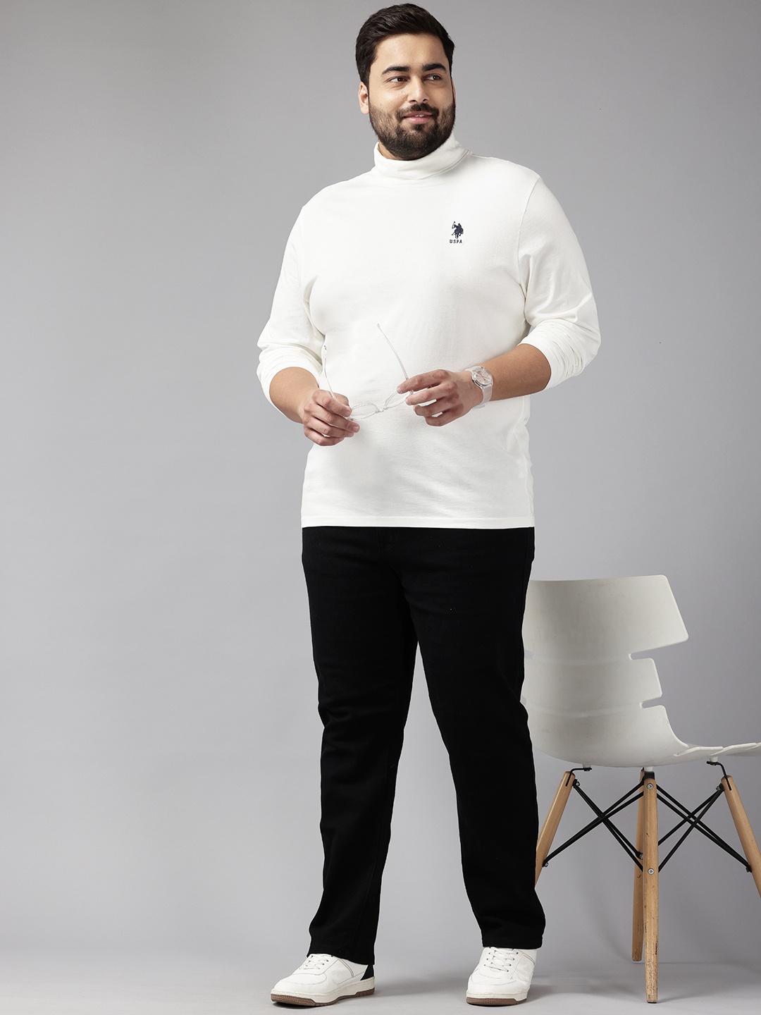 

U.S. Polo Assn. Denim Co. Plus Size Turtle Neck Pure Cotton Slim Fit T-shirt, White