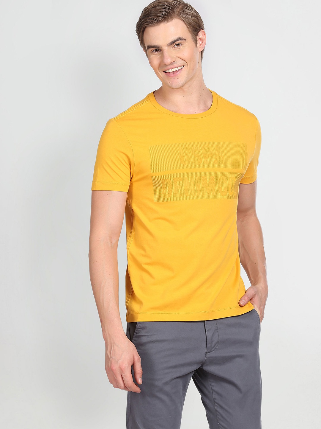 

U.S. Polo Assn. Denim Co. Brand Logo Printed Slim Fit T-shirt, Yellow