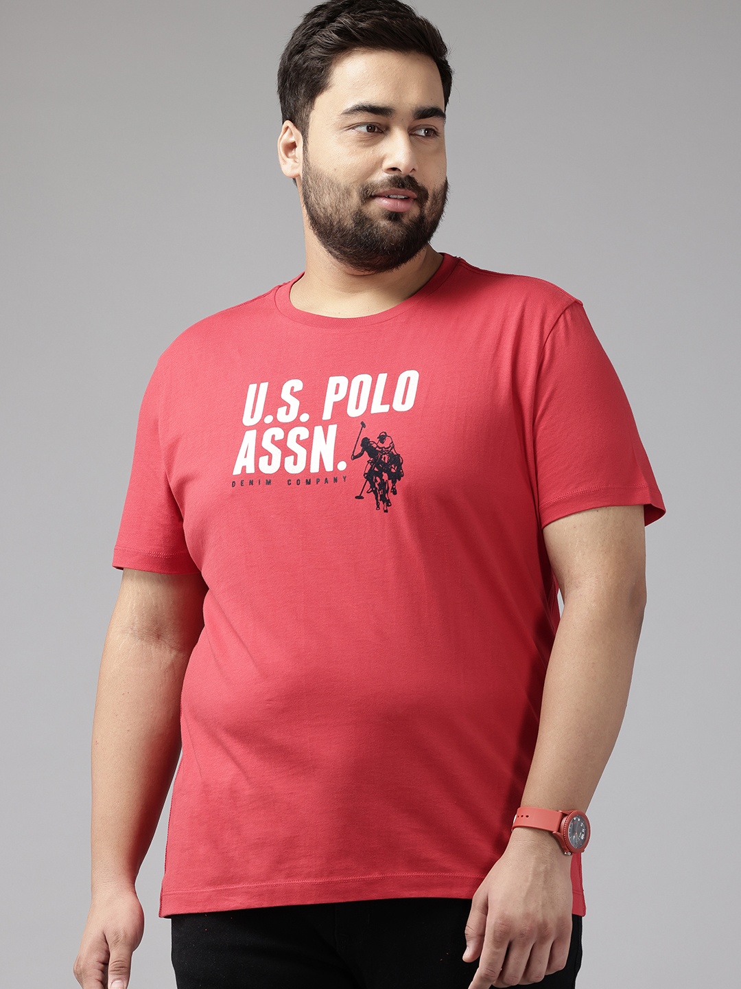 

U.S. Polo Assn. Denim Co. Plus Size Brand Logo Printed Pure Cotton Slim Fit T-shirt, Red