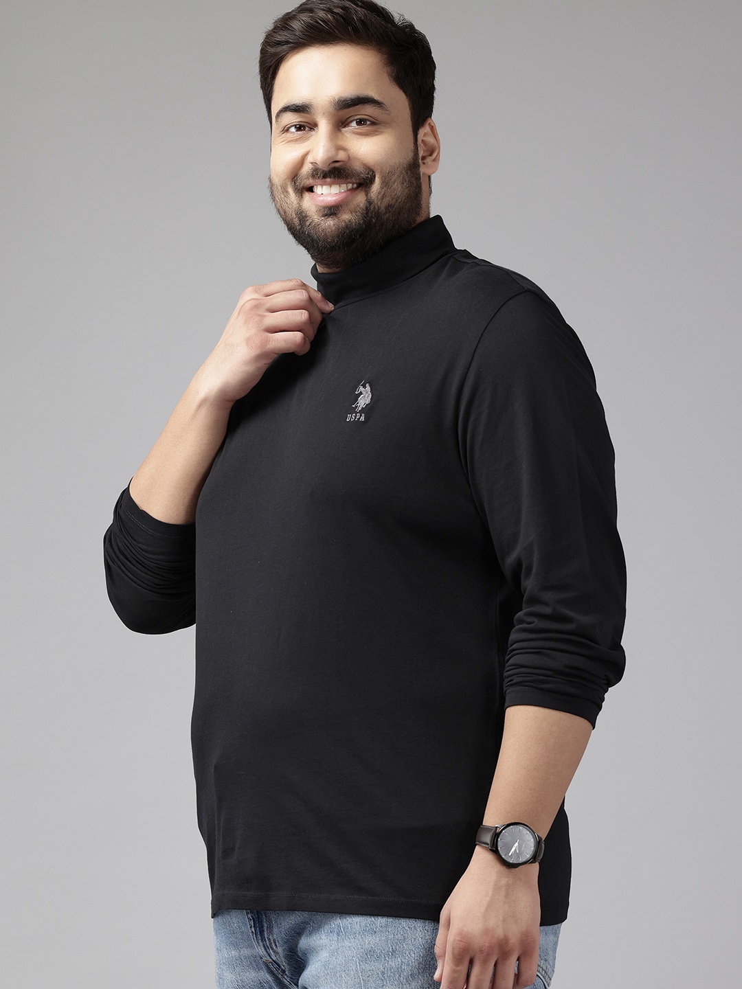 

U.S. Polo Assn. Denim Co. Plus Size Turtle Neck Pure Cotton Slim Fit T-shirt, Black