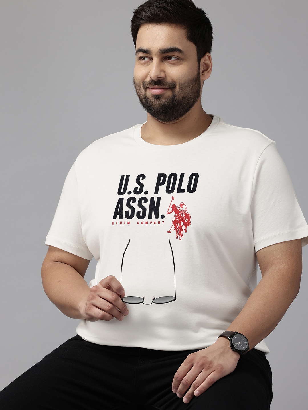 

U.S. Polo Assn. Denim Co. Plus Size Brand Logo Printed Pure Cotton Slim Fit T-shirt, White