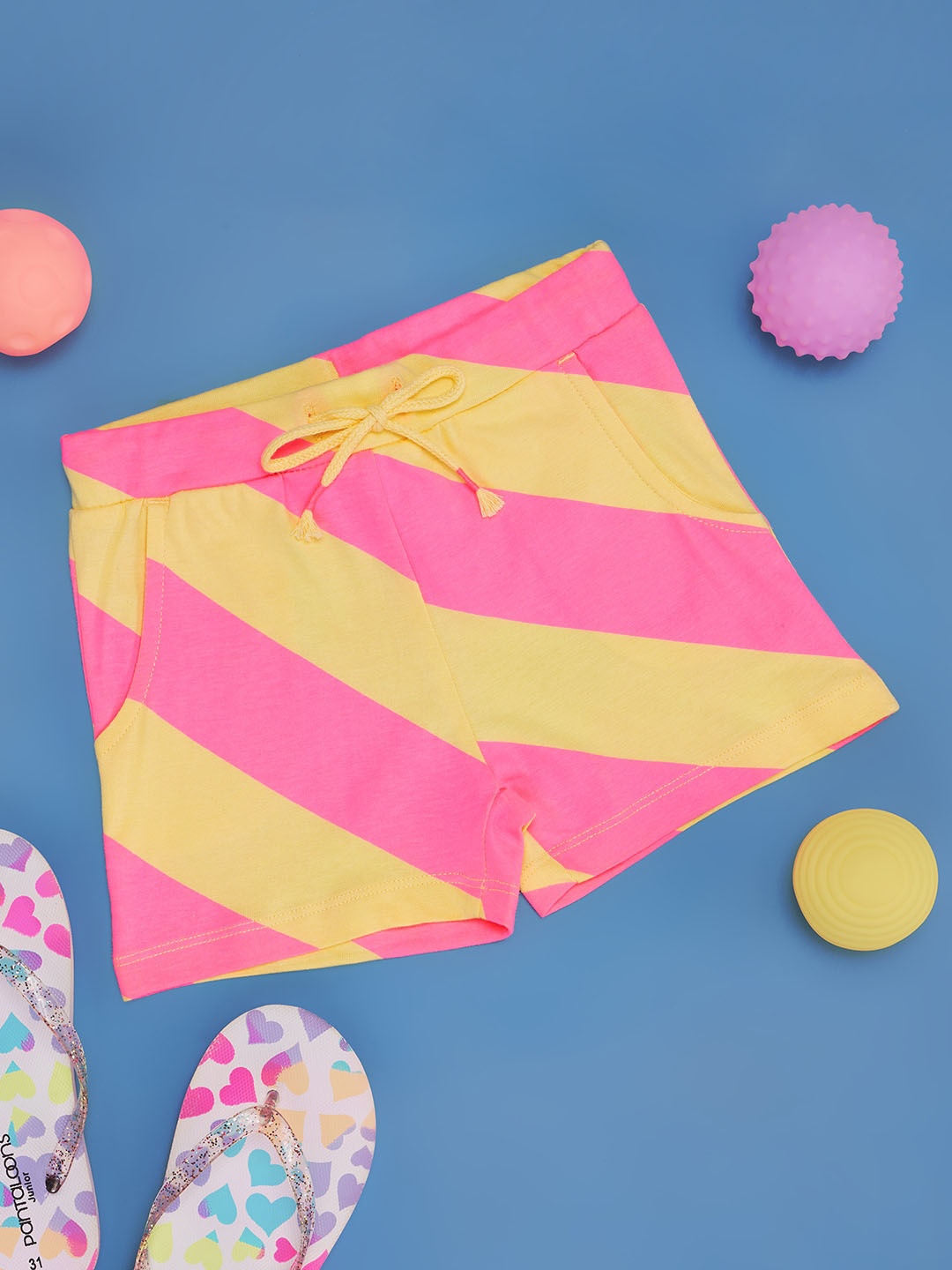 

Pantaloons Junior Girls Striped Cotton Shorts, Pink