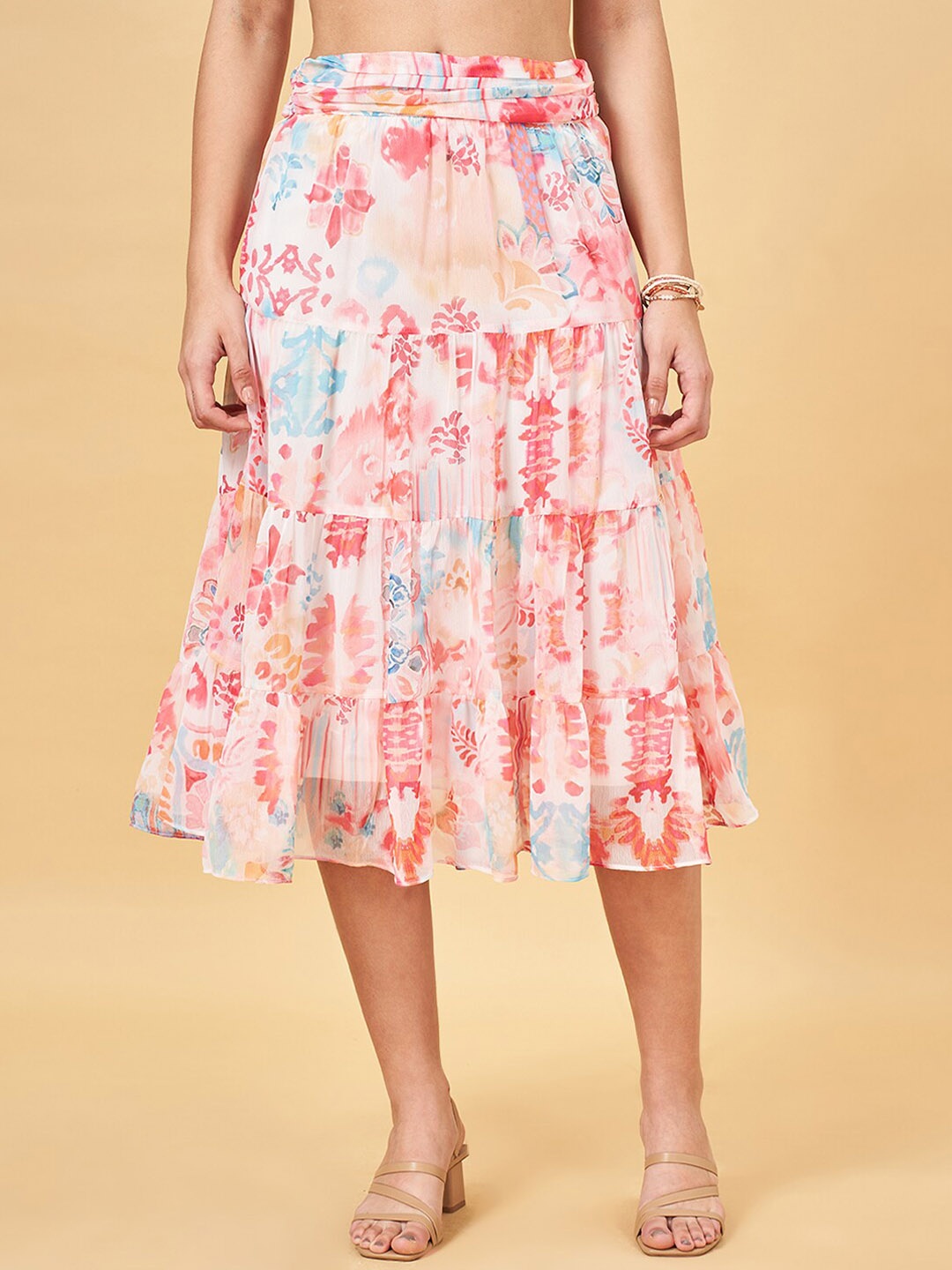 

Honey by Pantaloons Printed Tiered Midi Skirt, Off white