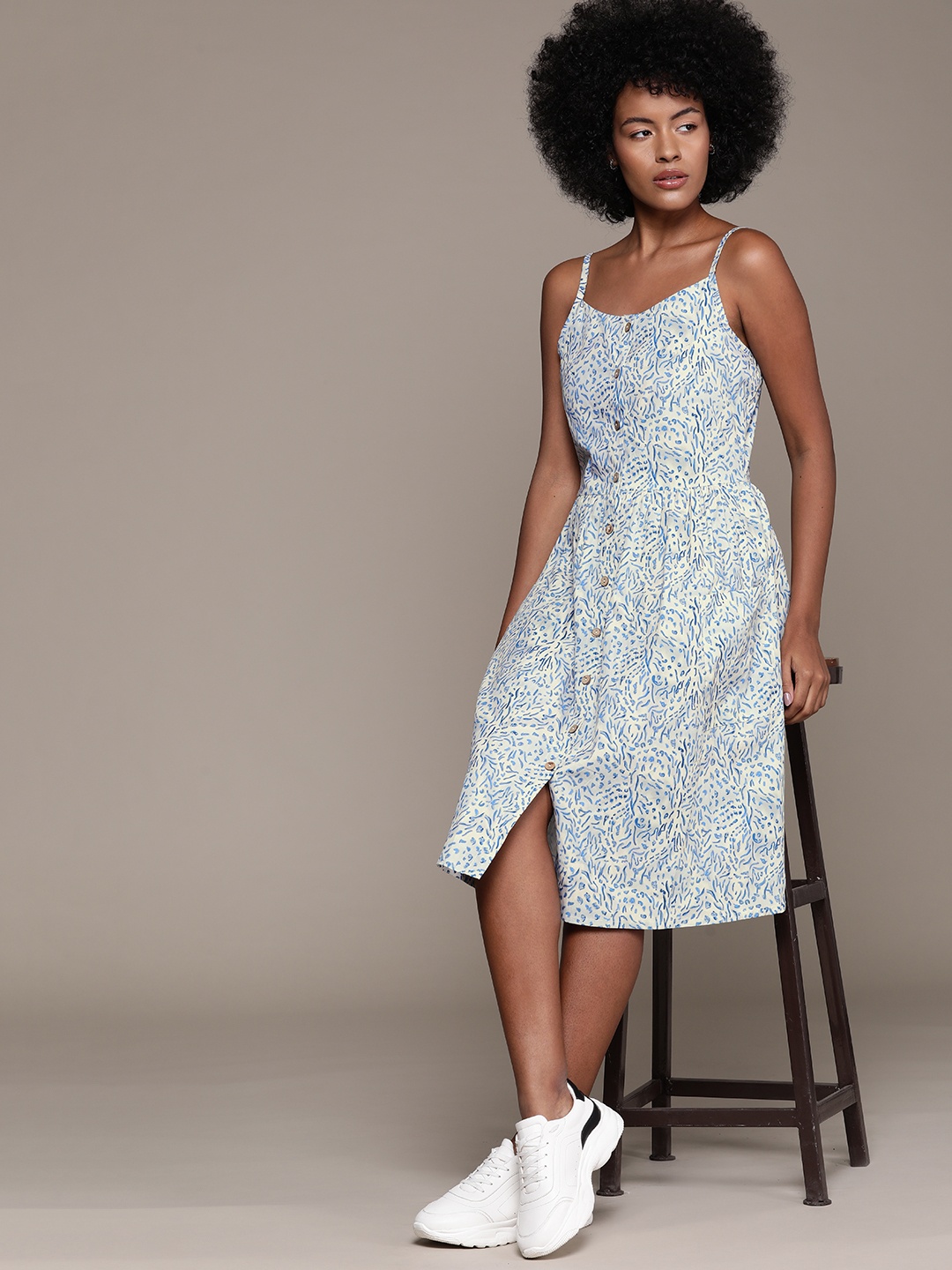 

Roadster Print Fit & Flare Dress, Blue