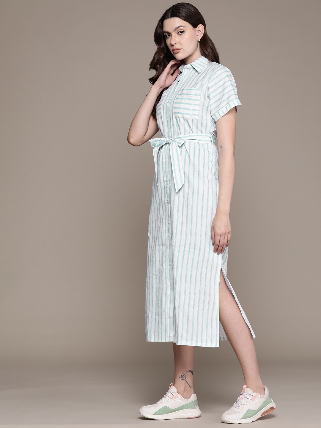 

Roadster Striped Shirt Midi Dress, Turquoise blue