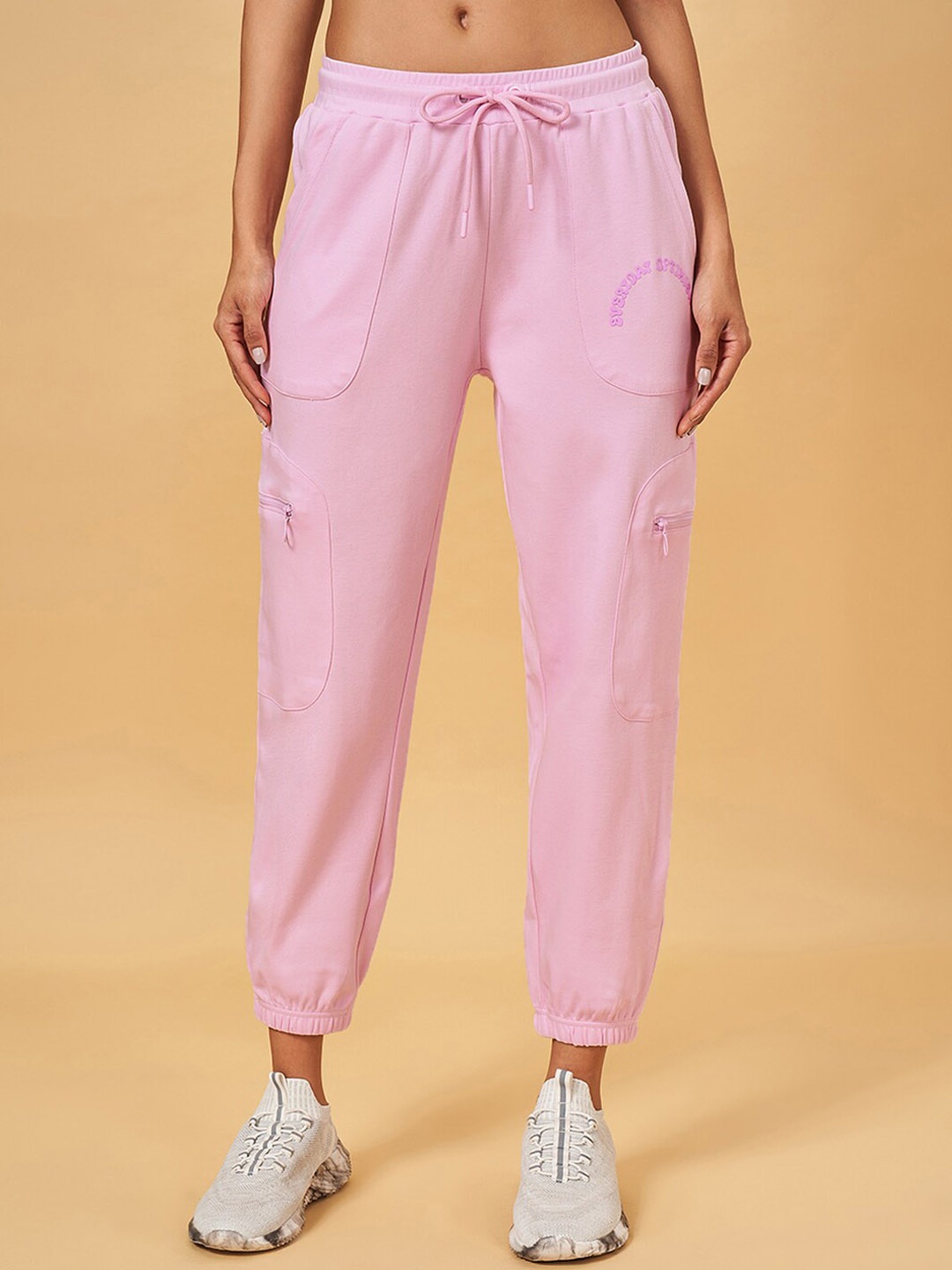 

Ajile by Pantaloons Women Mid-Rise Pure Cotton Joggers, Pink