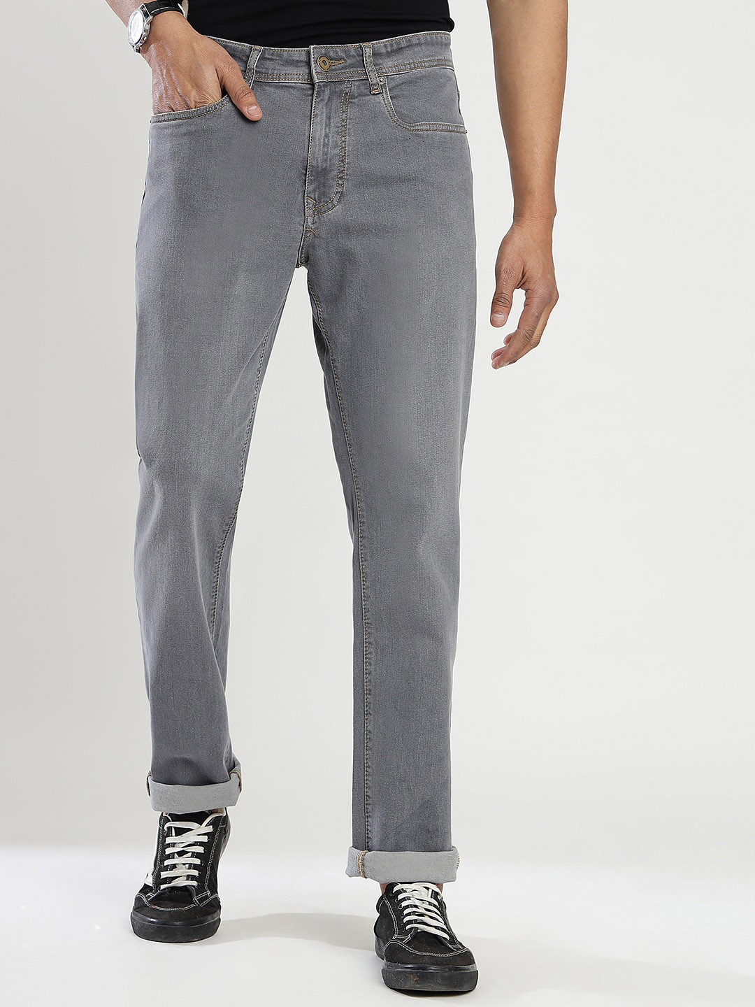 

Greenfibre Men Straight Fit Stretchable Jeans, Grey