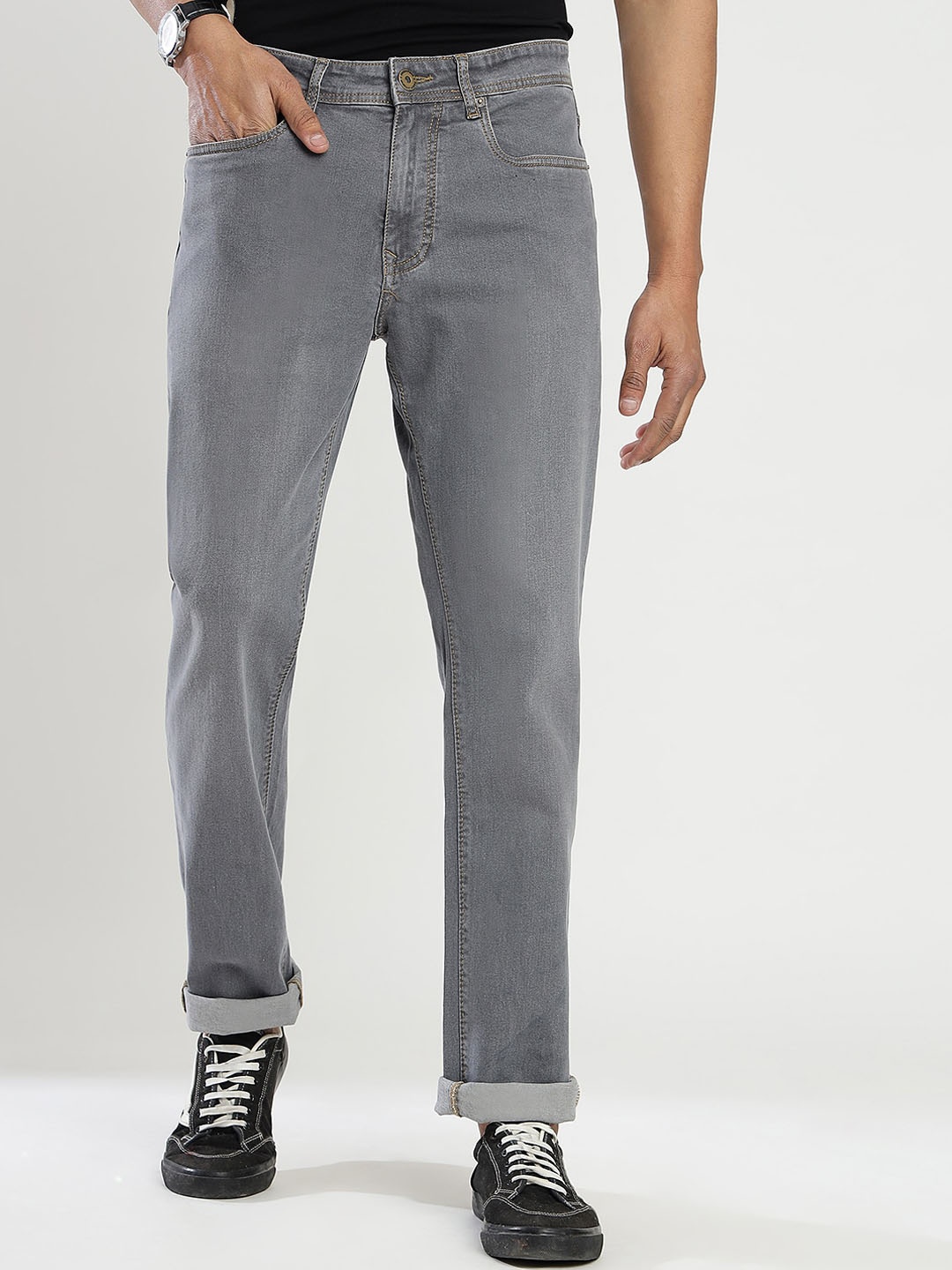 

Greenfibre Men Straight Fit Stretchable Jeans, Grey