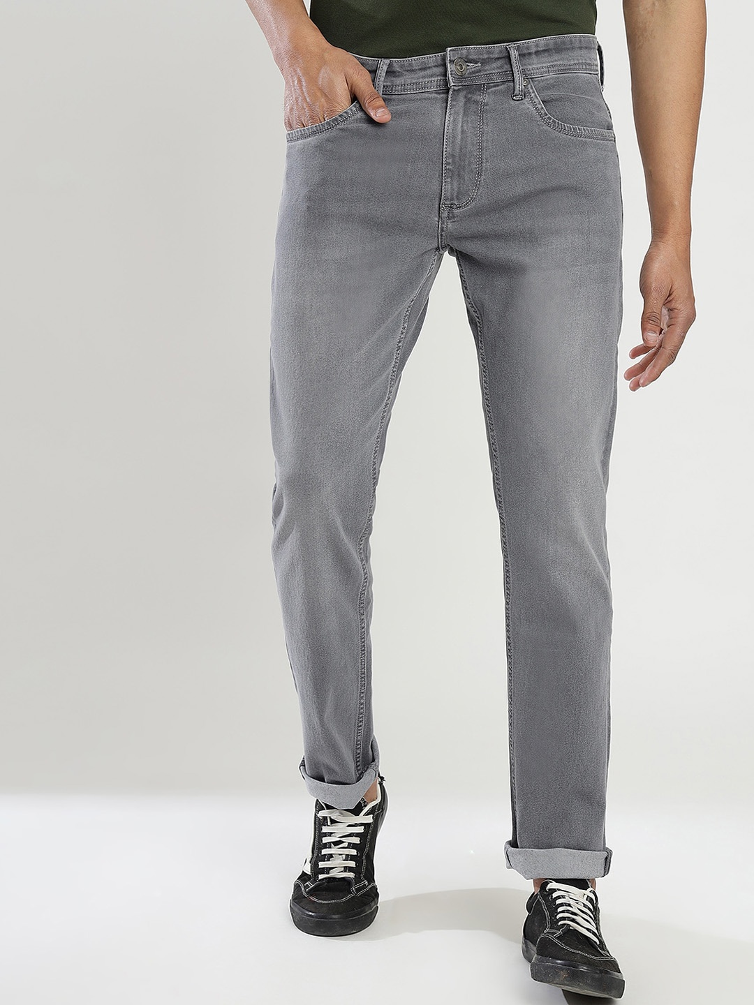 

Greenfibre Men Slim Fit Heavy Fade Stretchable Jeans, Grey