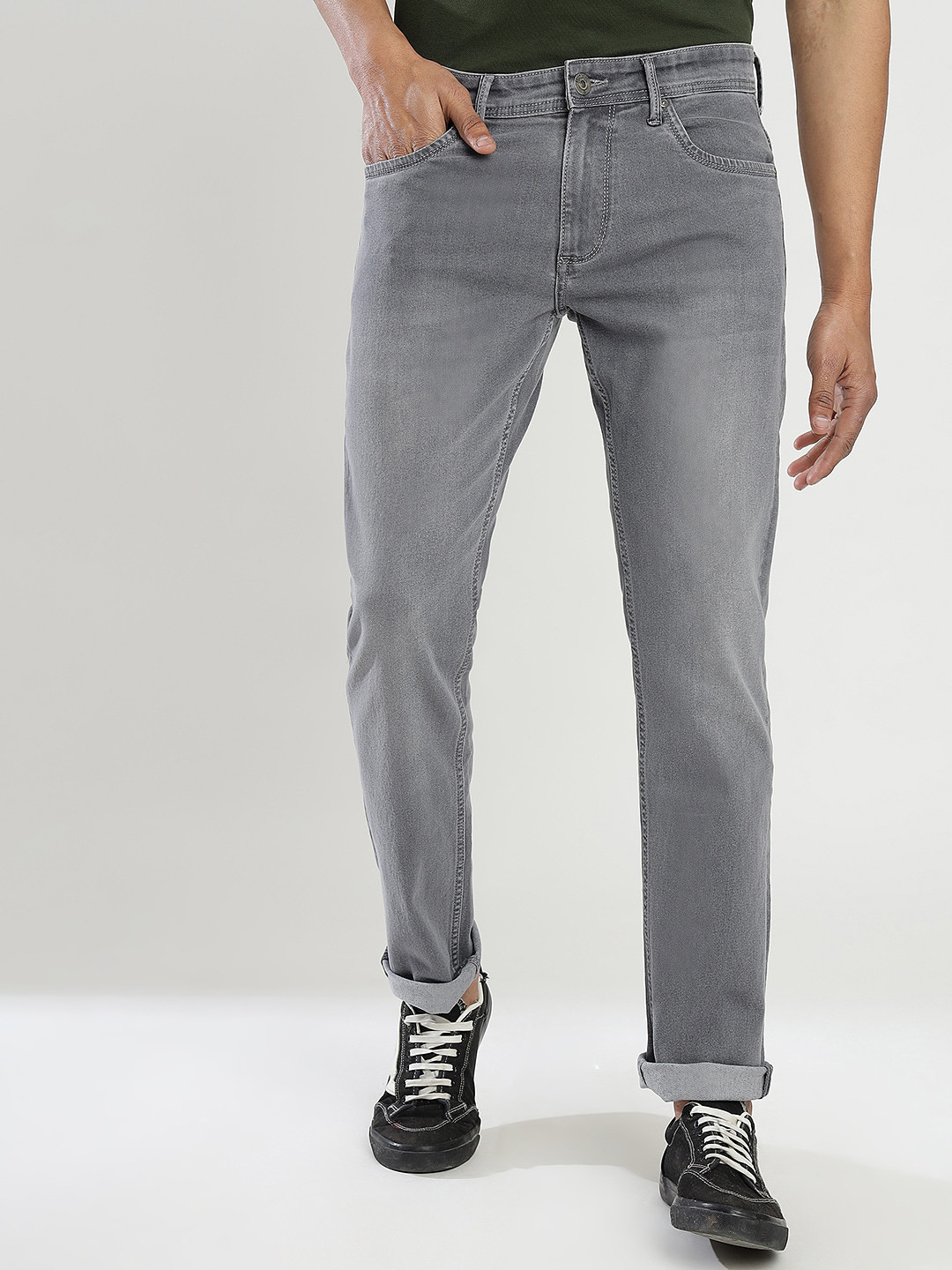 

Greenfibre Men Slim Fit Heavy Fade Stretchable Jeans, Grey