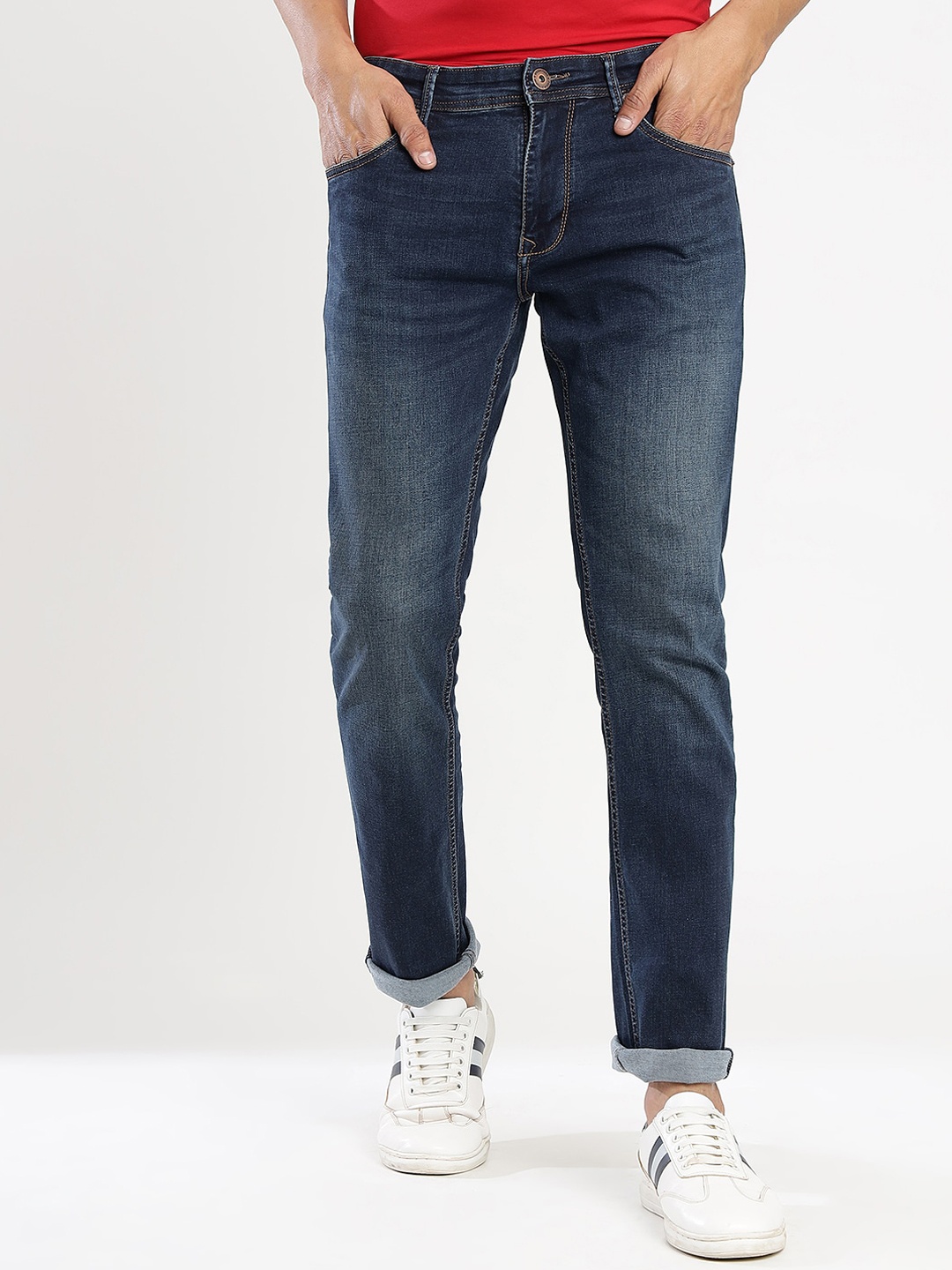 

Greenfibre Men Slim Fit Heavy Fade Stretchable Jeans, Blue