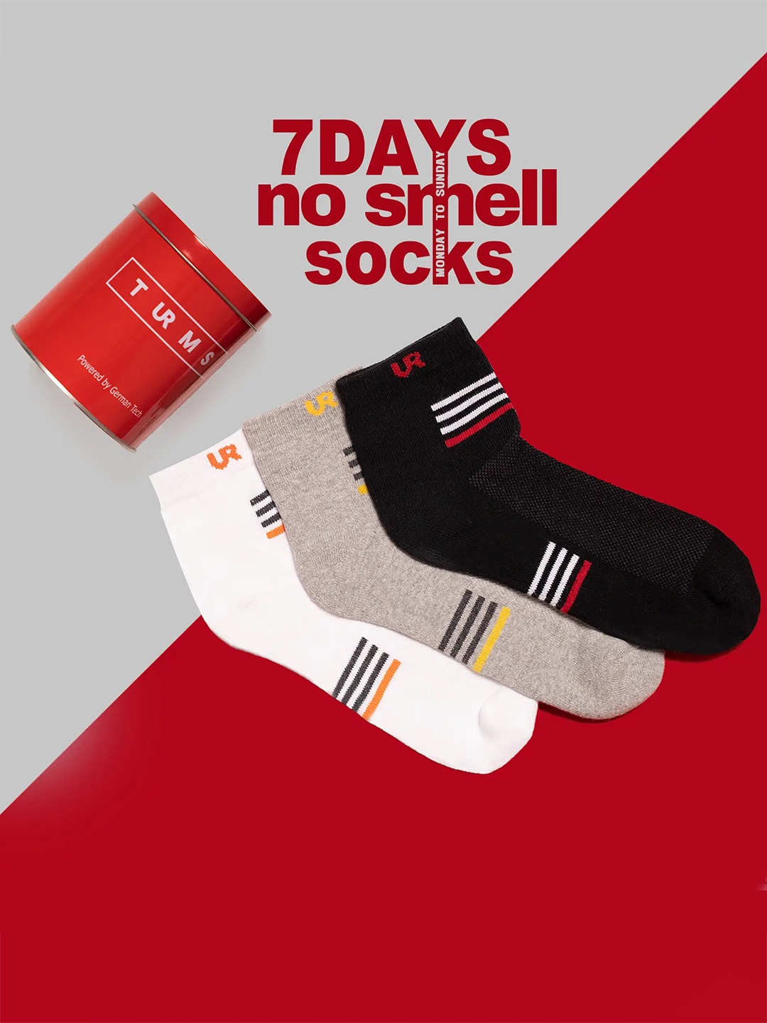 

Turms Pack of 3 Seven Days No Smell Ankle Length Socks, Black
