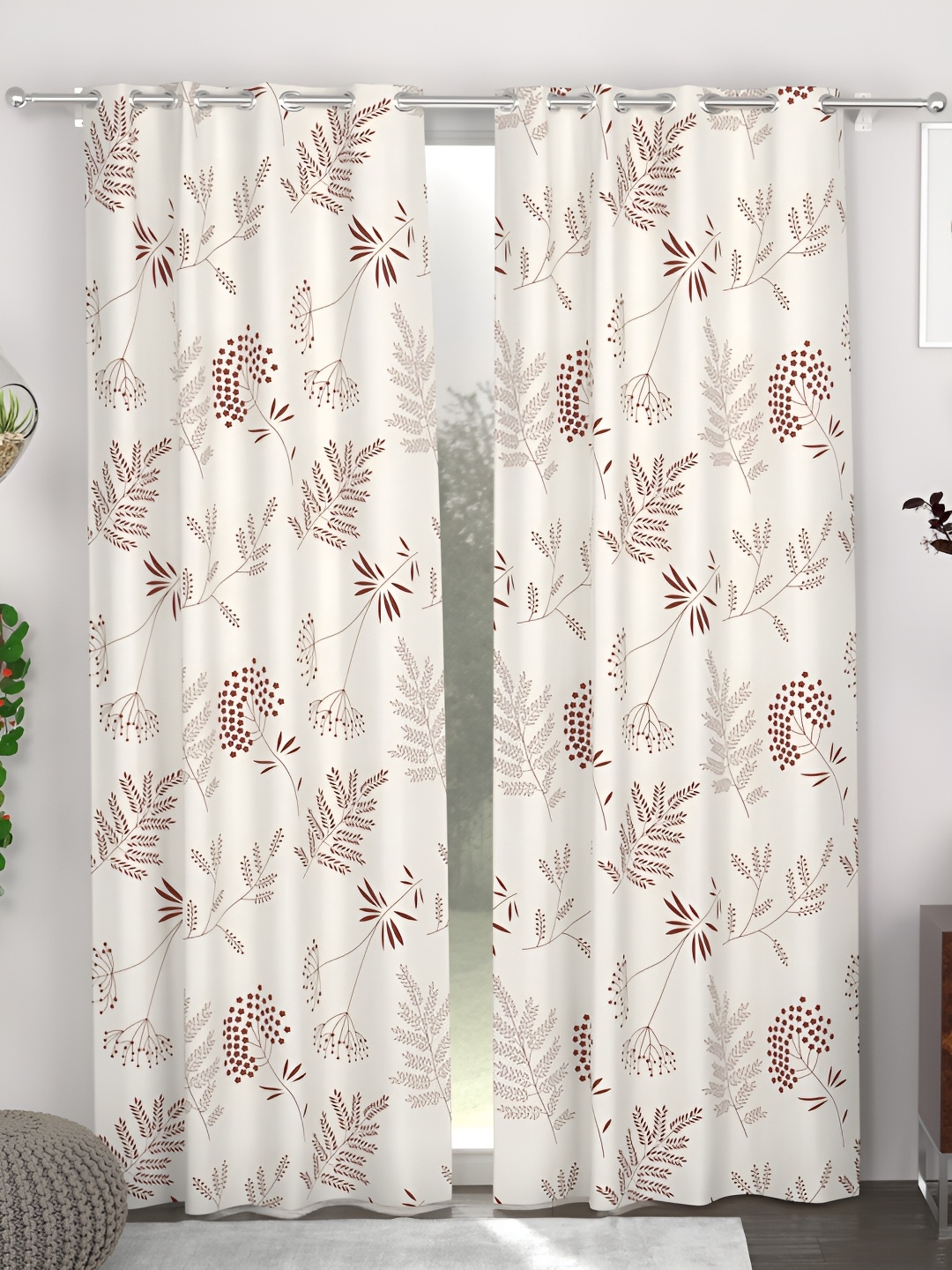 

CHHAVI INDIA Maroon & White 2 Pieces Floral Printed Eyelet Door Curtains