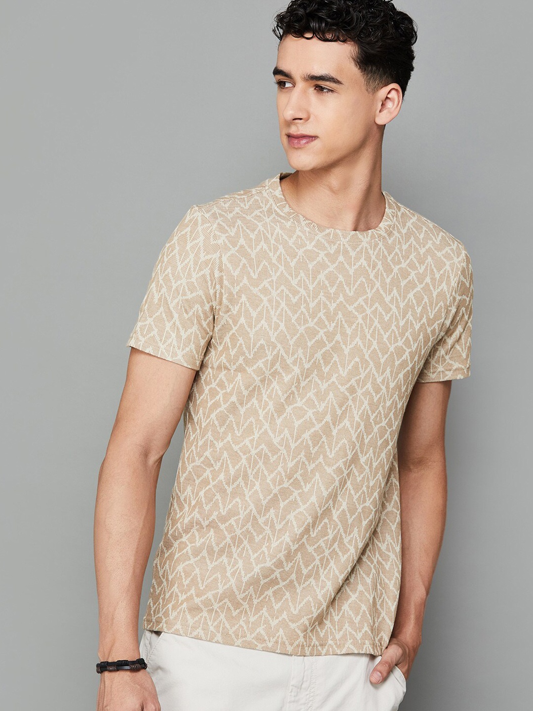 

Fame Forever by Lifestyle Printed Slim Fit Cotton T-shirt, Beige