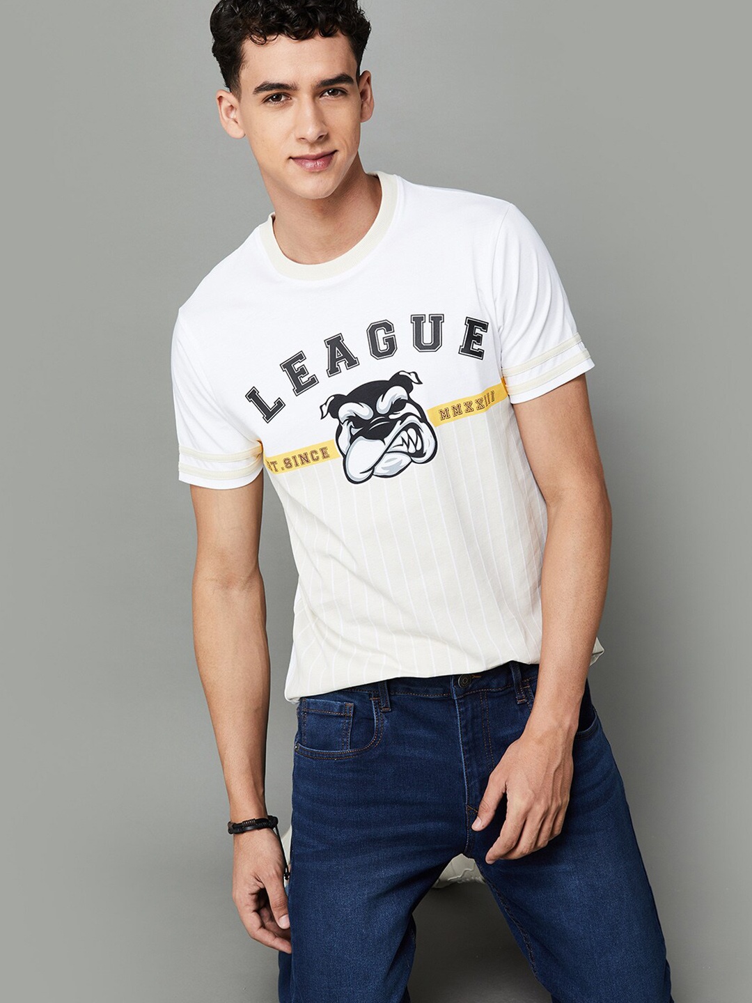 

Fame Forever by Lifestyle Round Neck Typography Printed Cotton T-shirt, Beige
