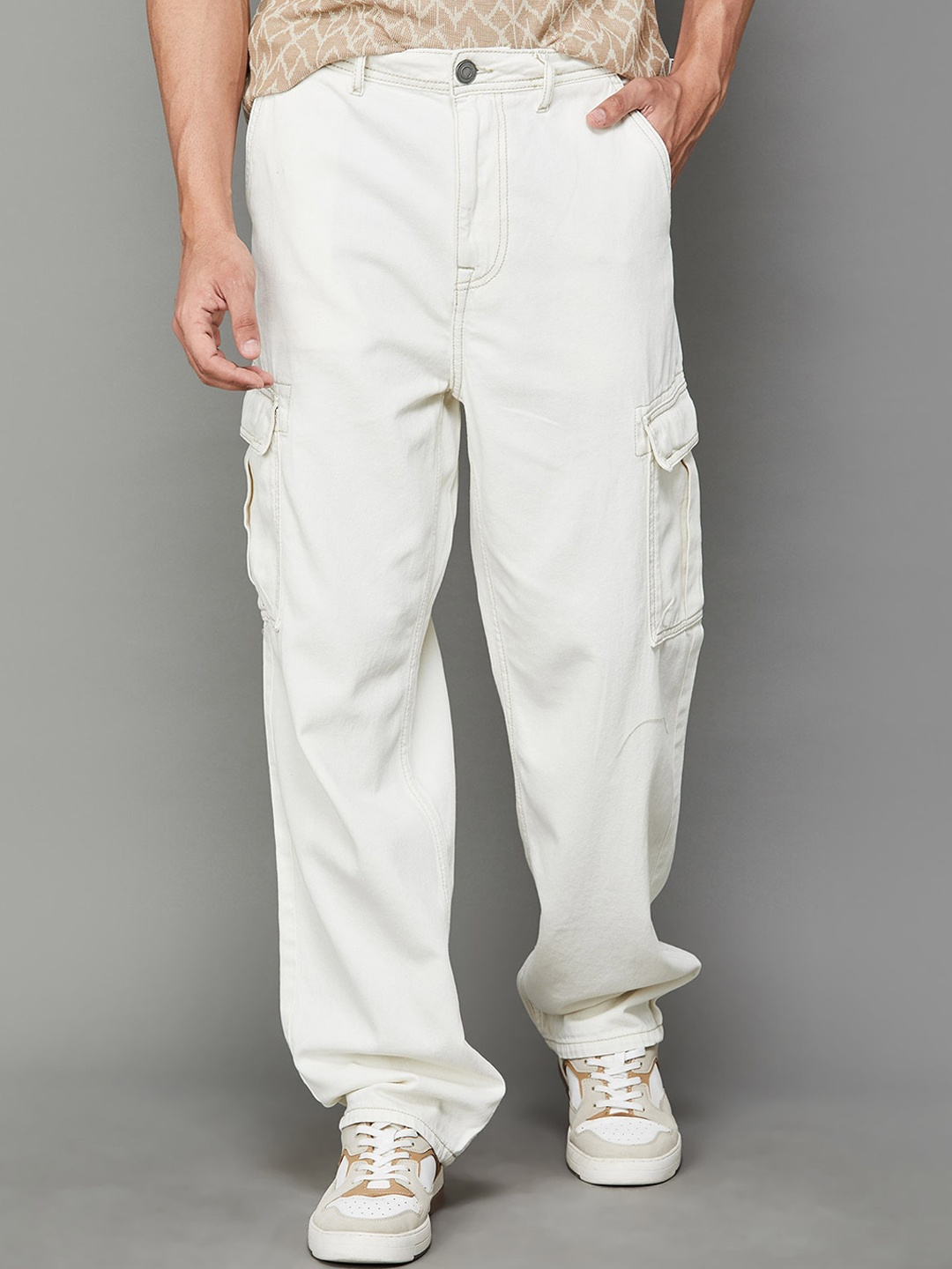 

Fame Forever by Lifestyle Men Cotton Cargos Trousers, Cream