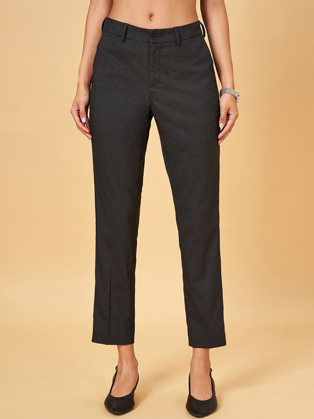 

Annabelle by Pantaloons Women Mid-Rise Slim Fit Formal Trousers, Black