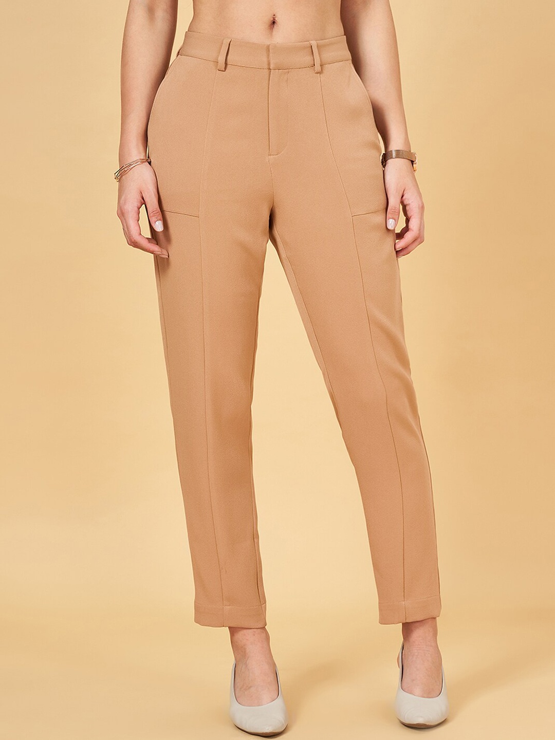 

Annabelle by Pantaloons Women Mid-Rise Tapered Fit Trousers, Brown
