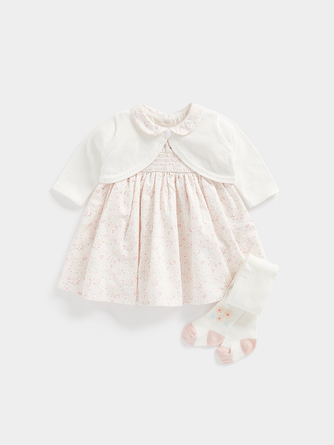 

mothercare Girls Floral Printed Dress Set, White