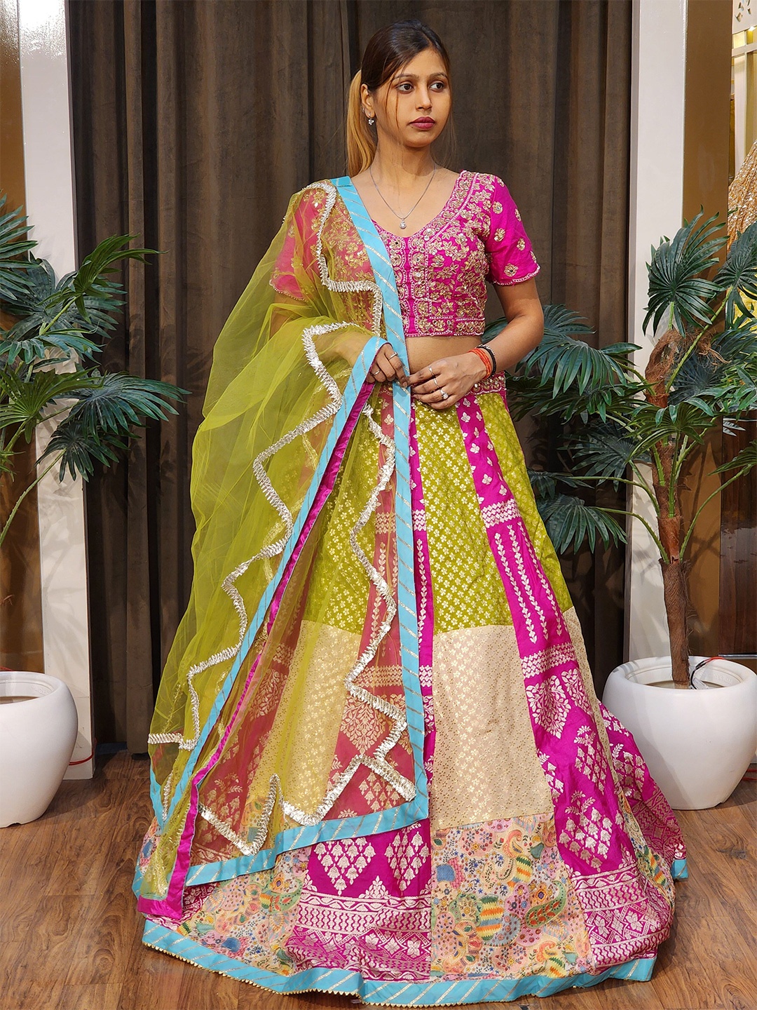 

Durga clothing Embroidered Ready to Wear Lehenga & Blouse With Dupatta, Pink