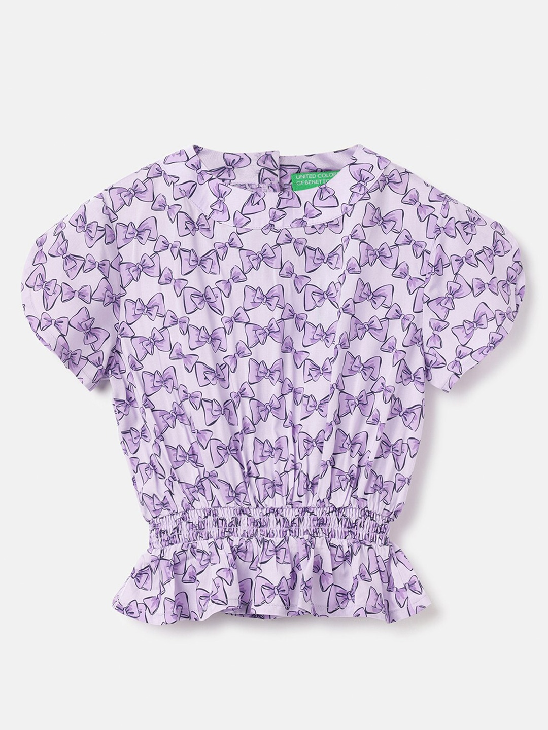 

United Colors of Benetton Girls Round Neck Floral Print Cinched Waist Top, Purple