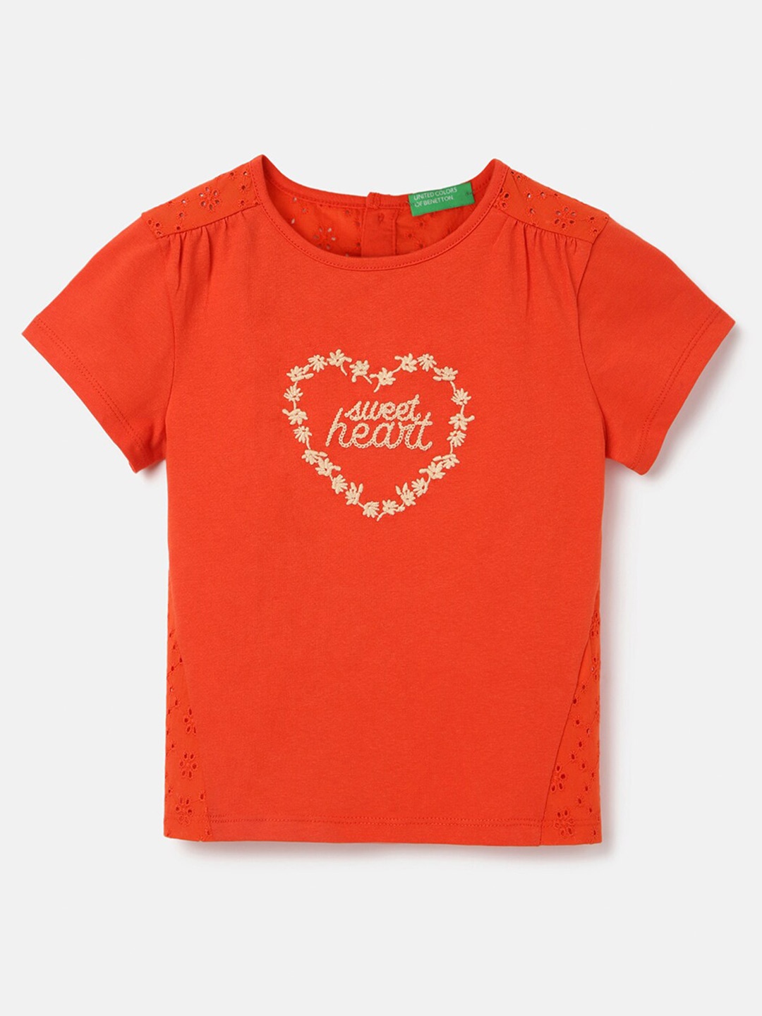

United Colors of Benetton Girls Round Neck Printed Cotton Top, Red