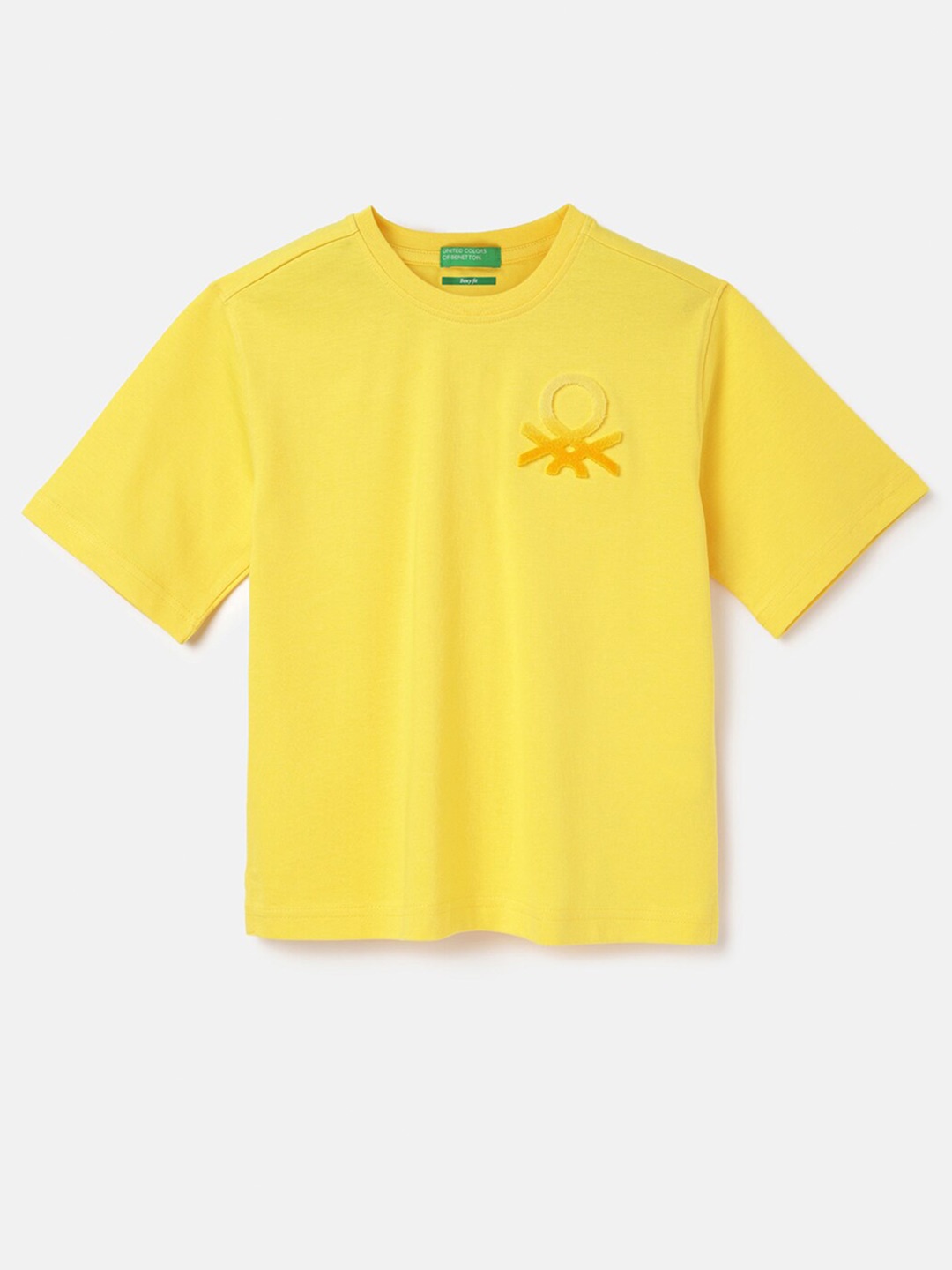 

United Colors of Benetton Boys Round Neck Pure Cotton Boxy T-shirt, Yellow