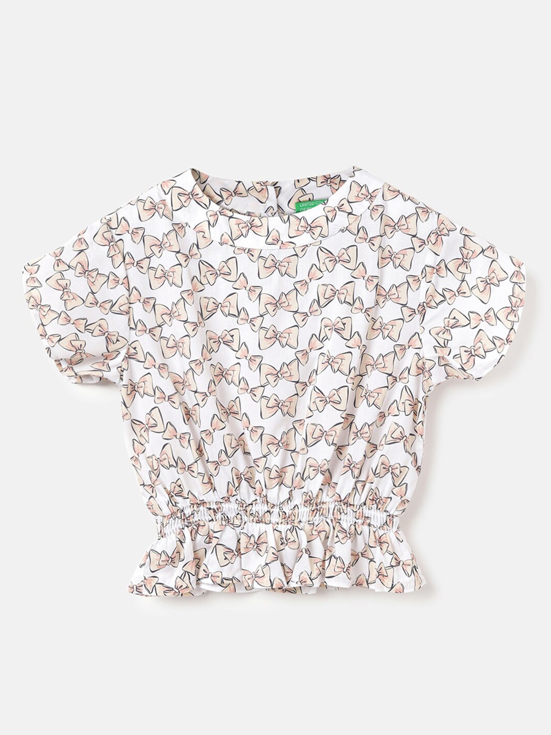 

United Colors of Benetton Girls Round Neck Floral Print Blouson Top, White