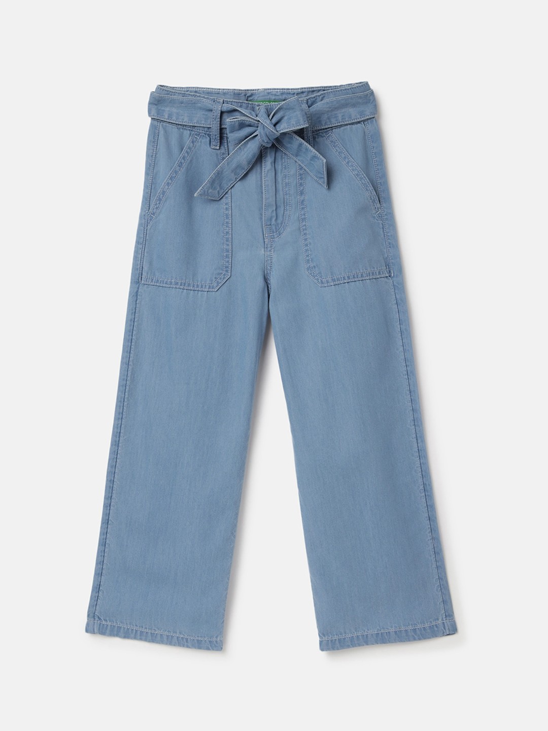 

United Colors of Benetton Girls Mid-Rise Wide Leg Trousers, Blue