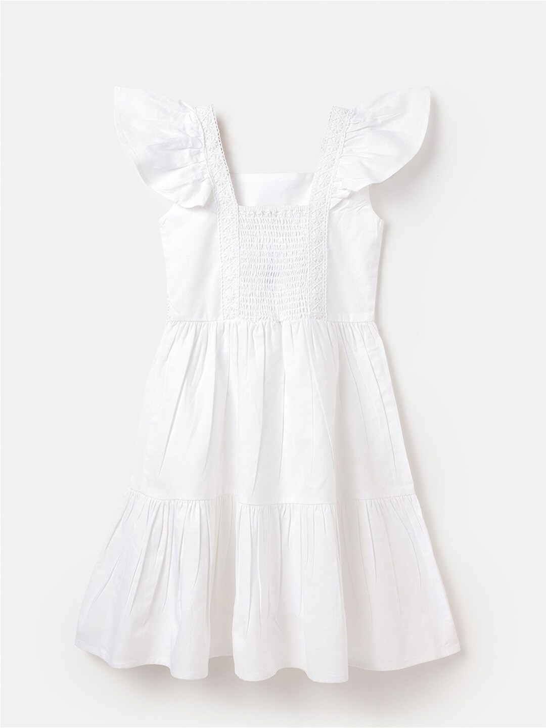 

United Colors of Benetton Flutter Sleeve Square Neck Fit & Flare Dress, White
