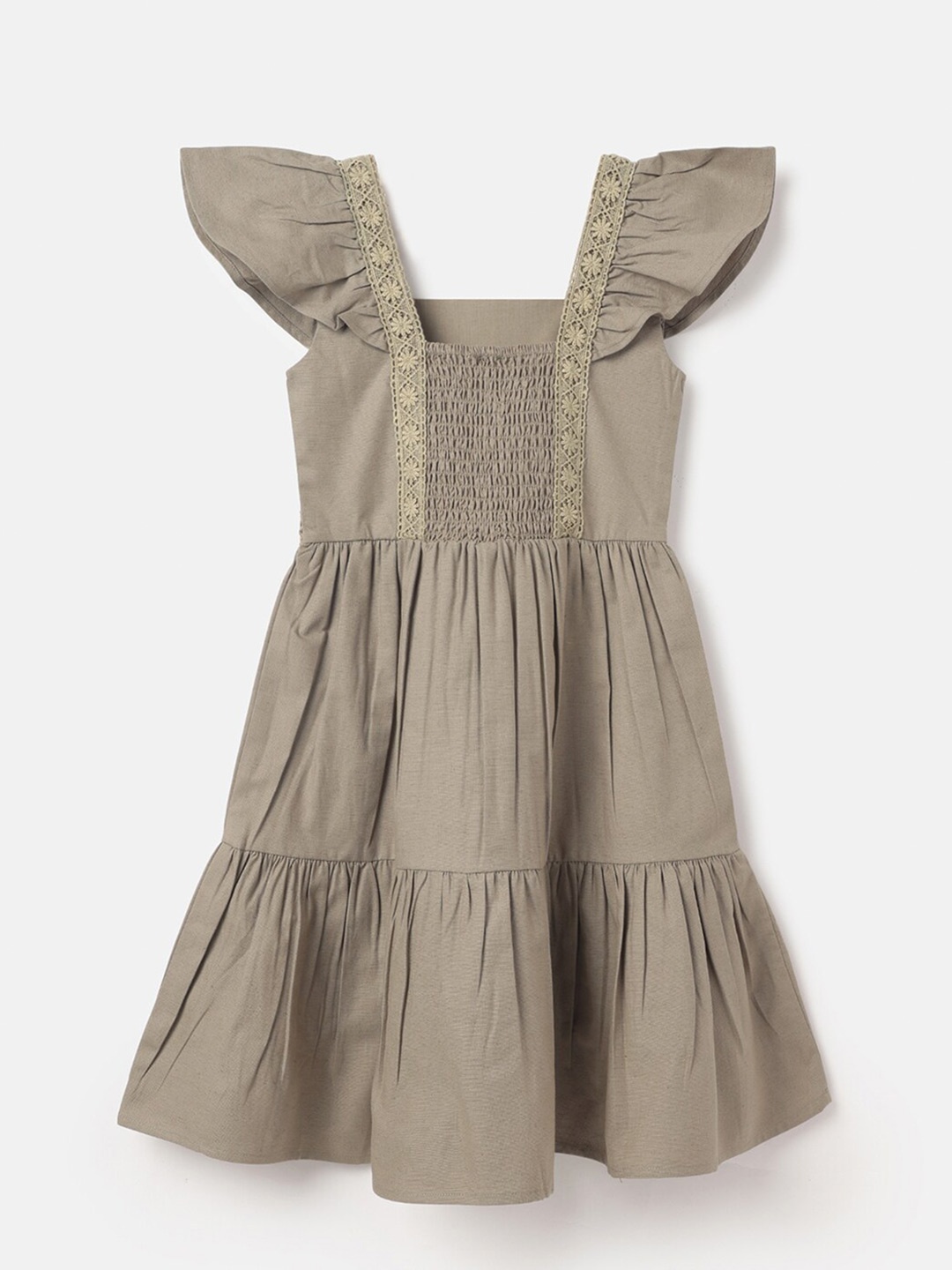 United Colors of Benetton Flutter Sleeve Square Neck A-Line Dress, Grey
