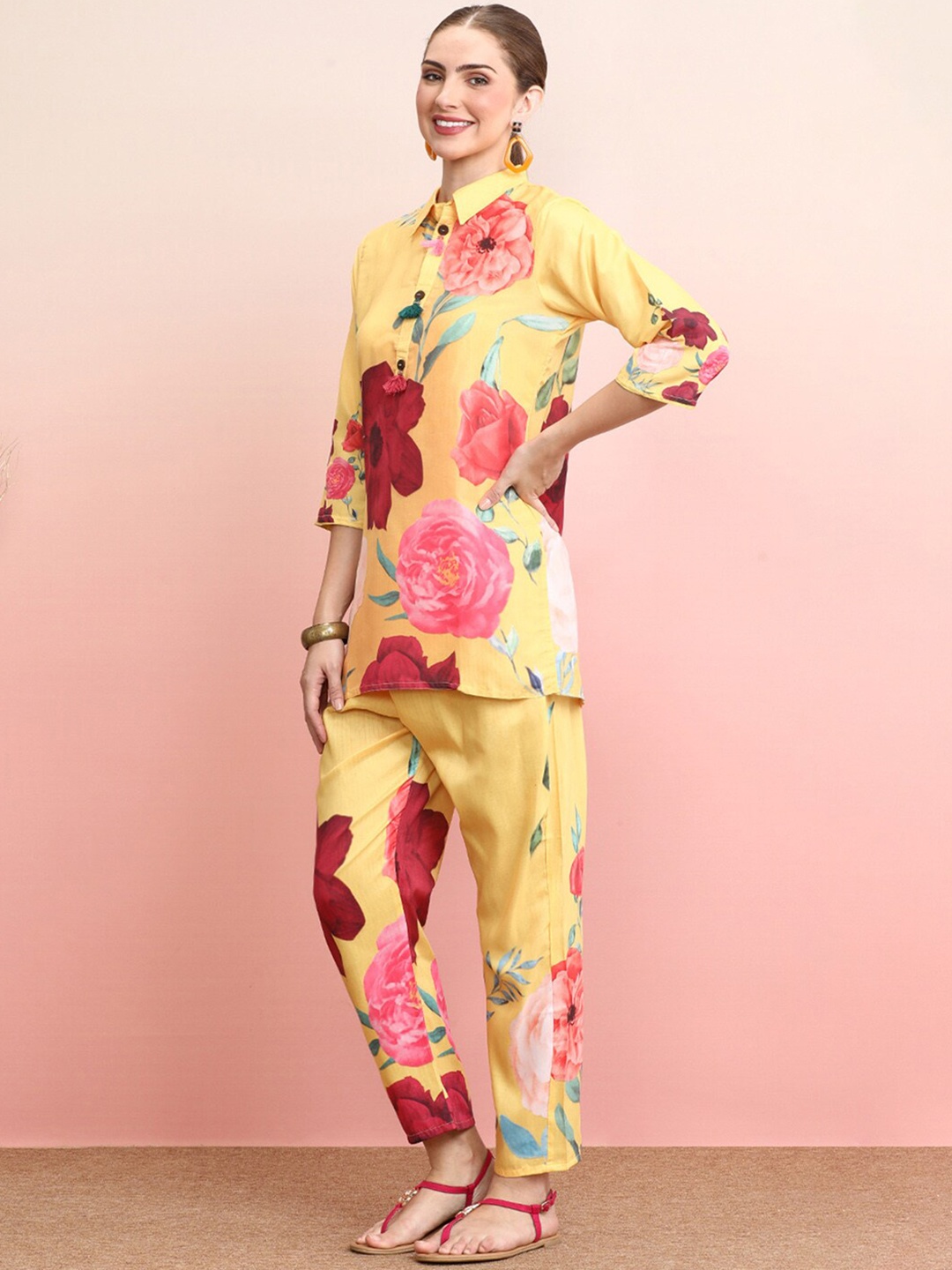 

Indo Era Printed Shirt With Trousers Co-Ords, Yellow