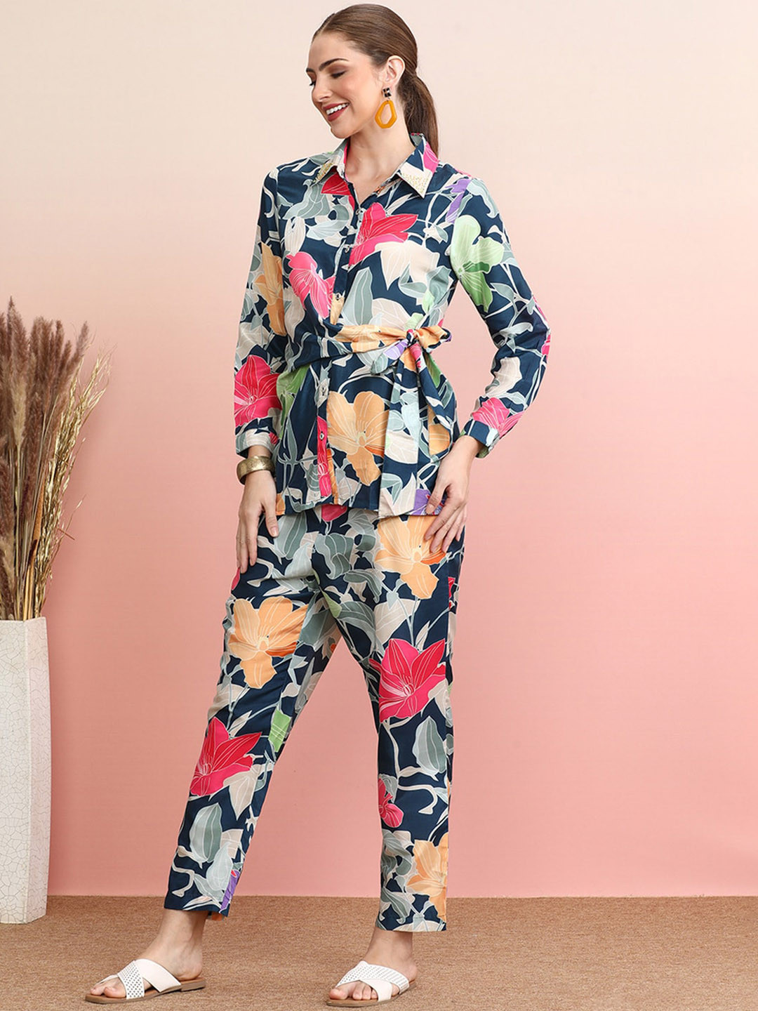 

Indo Era Printed Shirt With Trousers Co-Ords, Blue