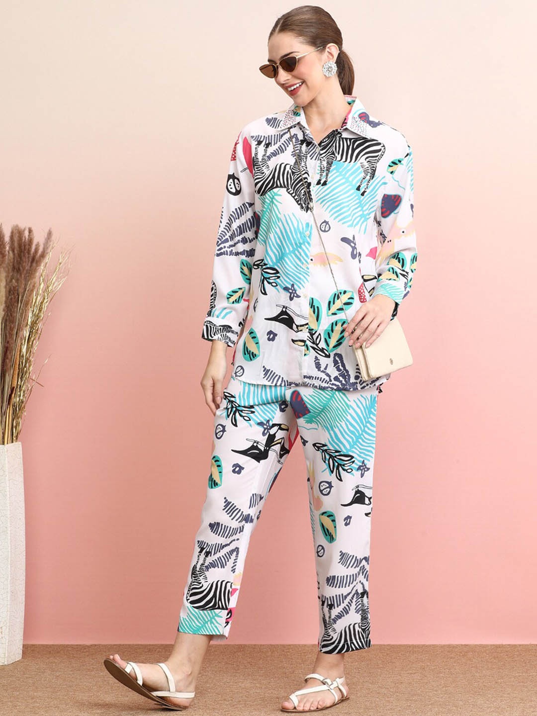 

Indo Era Printed Shirt With Trousers, White